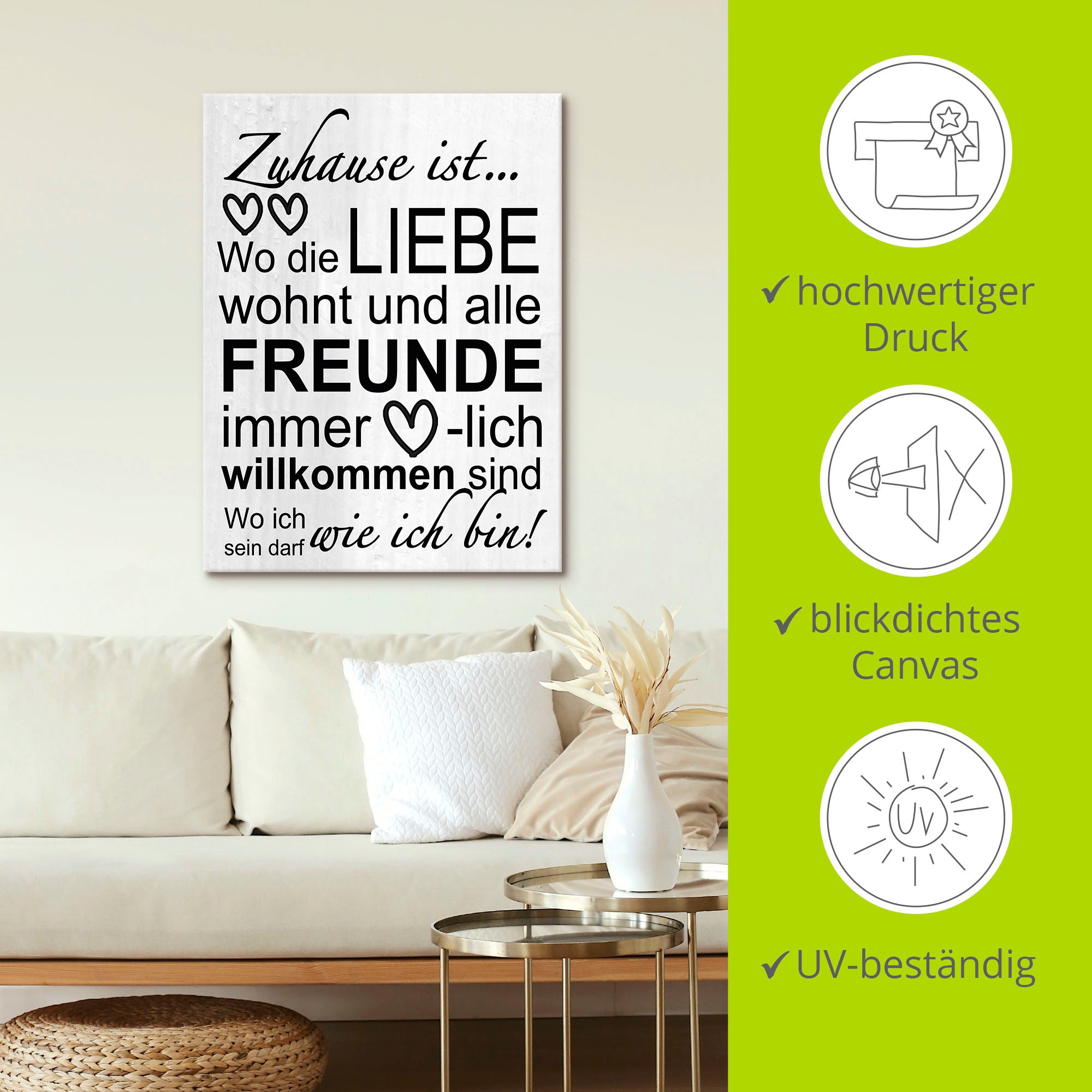 Artland Wandbild »Wo die Liebe wohnt«, Sprüche & Texte, (1 St.), als Alubild, Outdoorbild, Leinwandbild, Poster, Wandaufkleber
