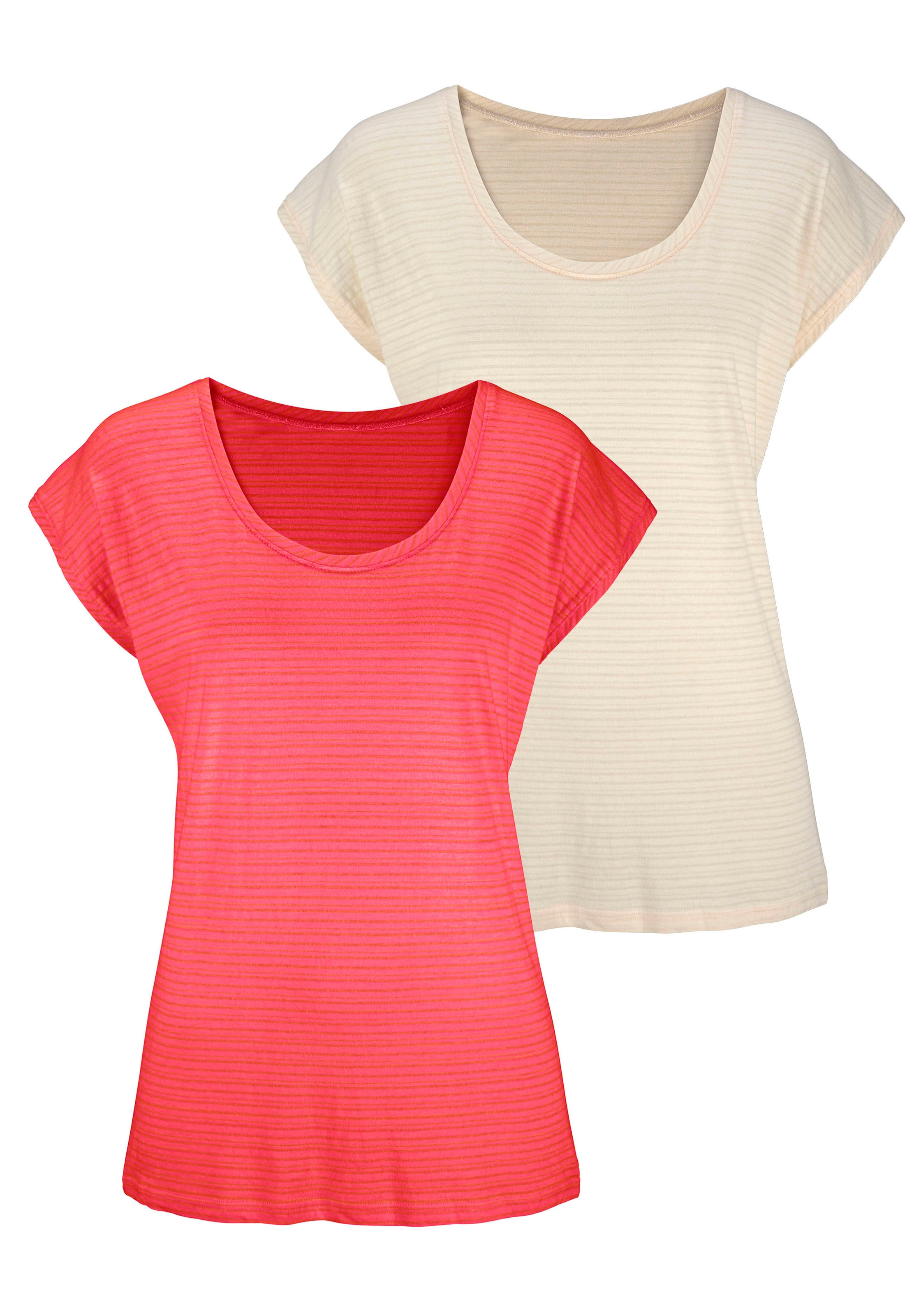 Beachtime T-Shirt, (2er-Pack), mit feinen Streifen