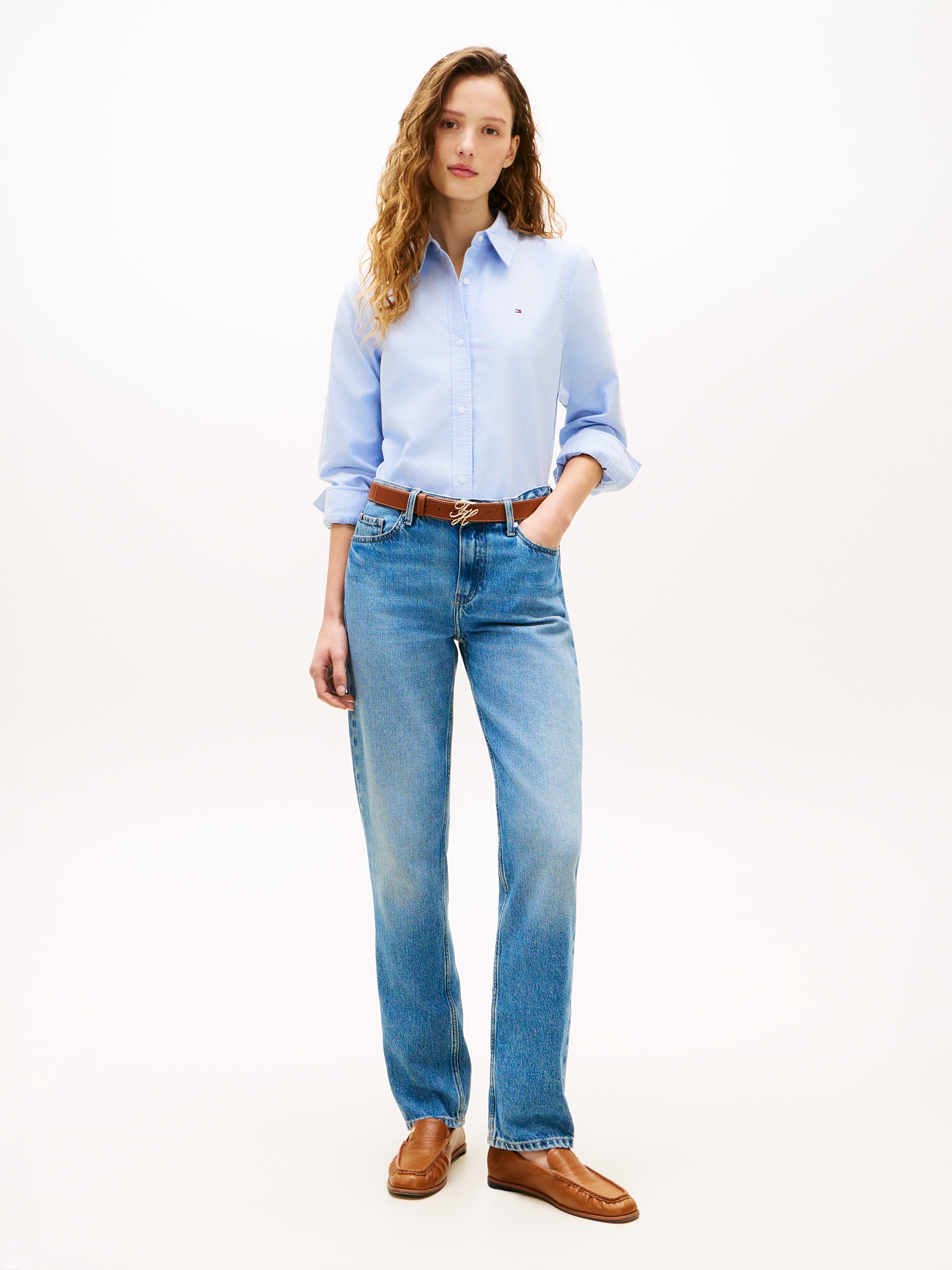 Tommy Hilfiger Hemdbluse »OXFORD RELAXED FIT SHIRT mit Hemdblusenkragen und Stickerei« Baumwolle, relaxed fit