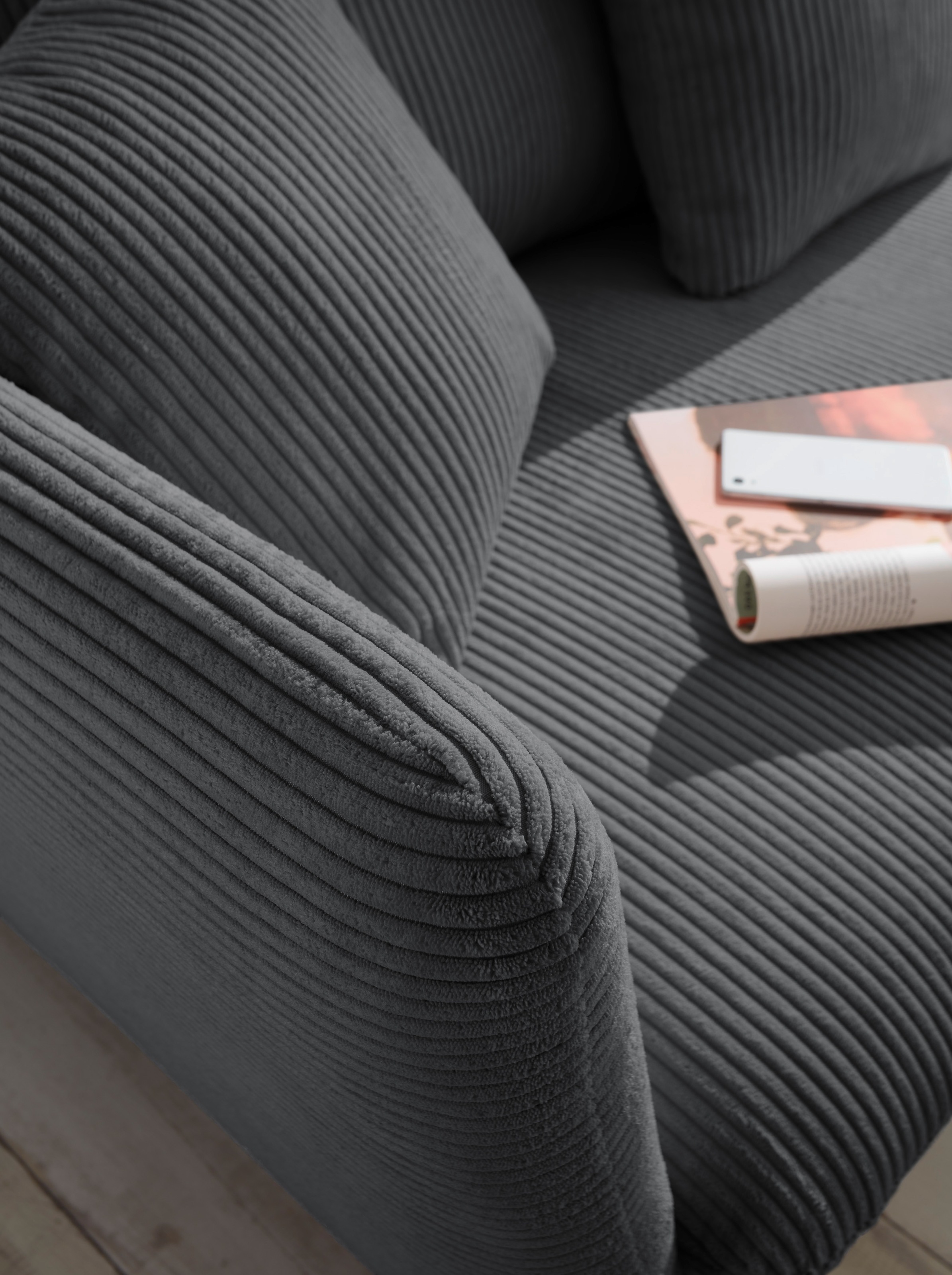 andas Ecksofa »MERLE, 258 cm, L-Form, traumhafter Cord,«, mit Bettfunktion und Bettkasten, Liegefläche 224 x 139