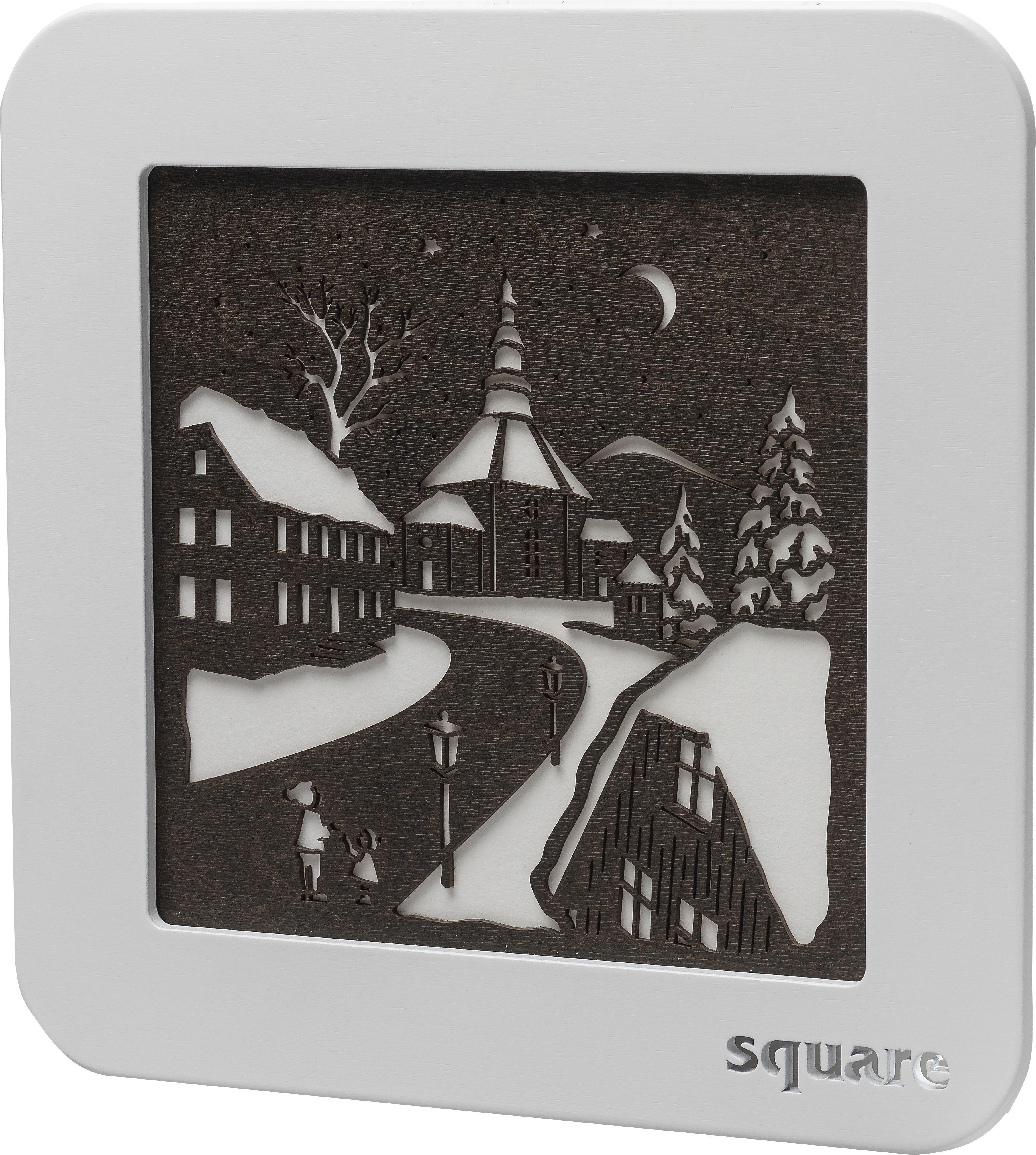 Weigla Quadro Da Parete LED SQUARE - Motivo Marittimo Monti Metalliferi, 29x29 Cm, Compensato FSC, Luce Calda 2700K, Con Timer