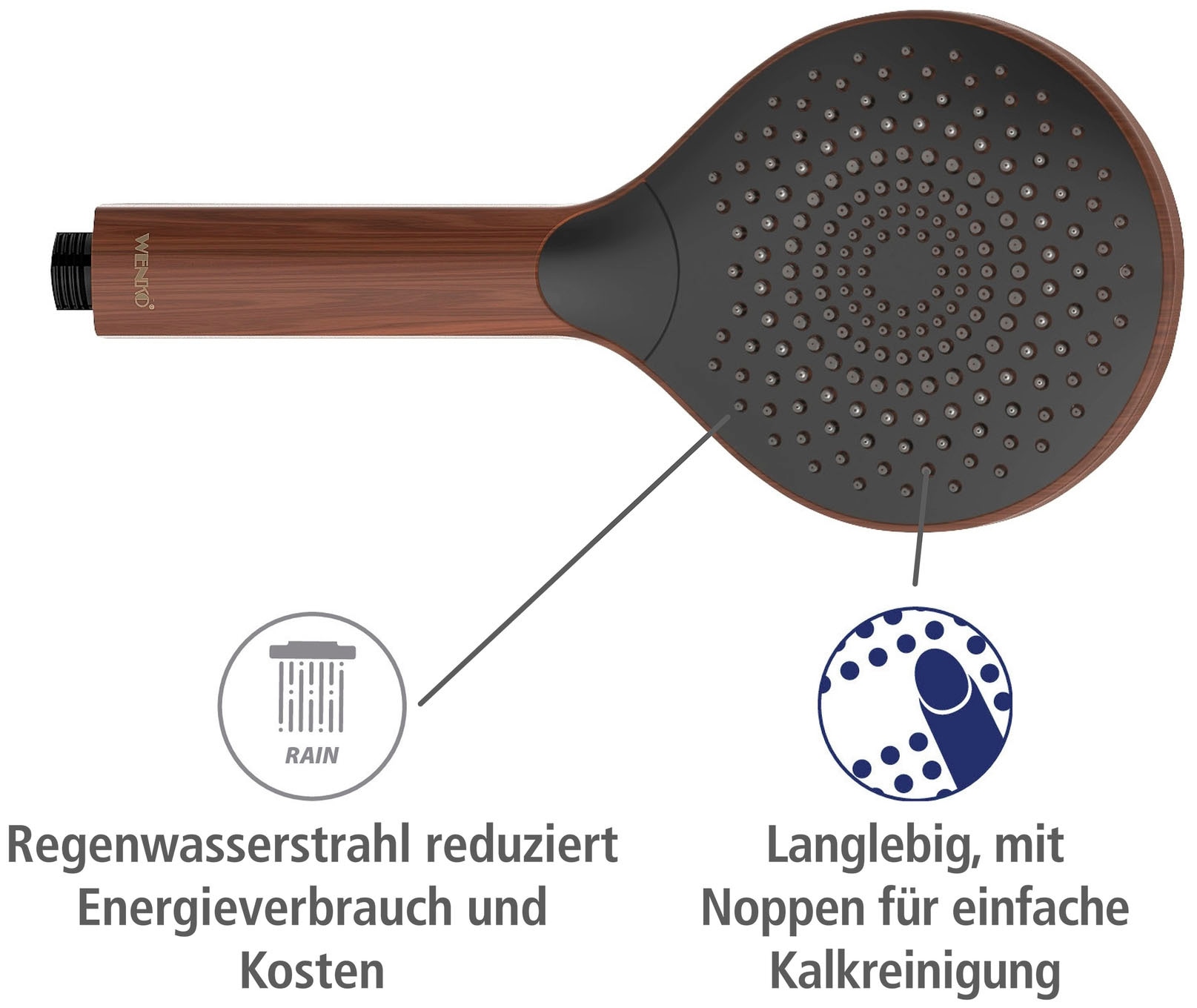 WENKO Handbrause »Watersaving«, (1 tlg.), Wood, Ø 12 cm