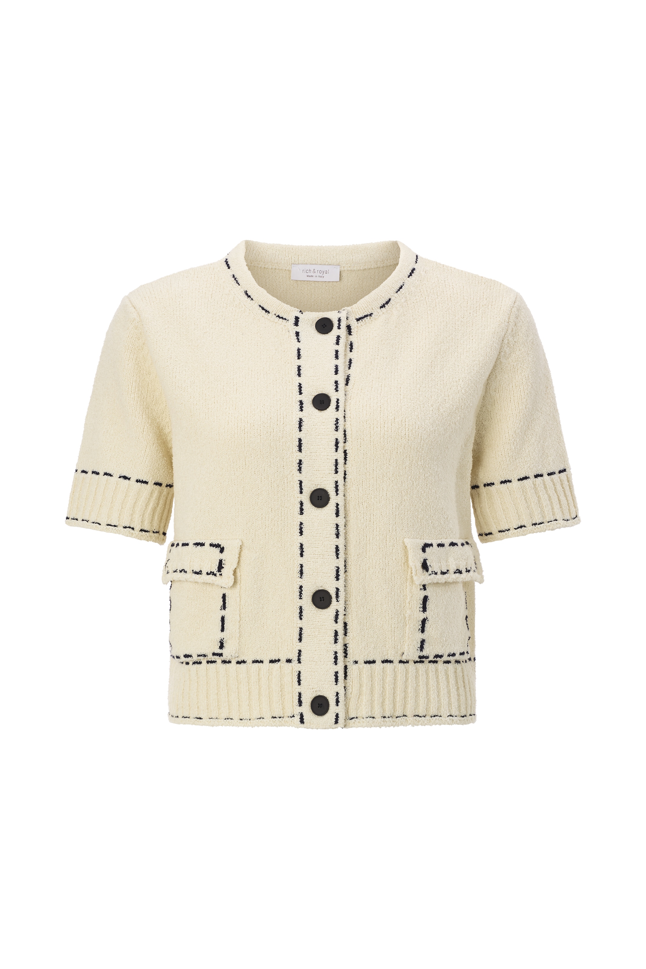 RICHROYAL Strickjacke kontrastfarbene Details, kurzarm, Rundhals