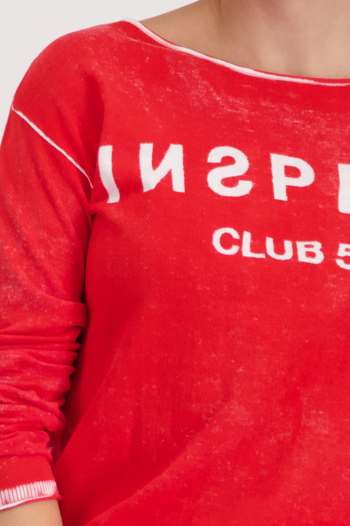 Monari Strickpullover »Pullover Linksdruck« Rundhalsausschnitt mit Rollsaum, Regular Fit, gespiegelter Druck