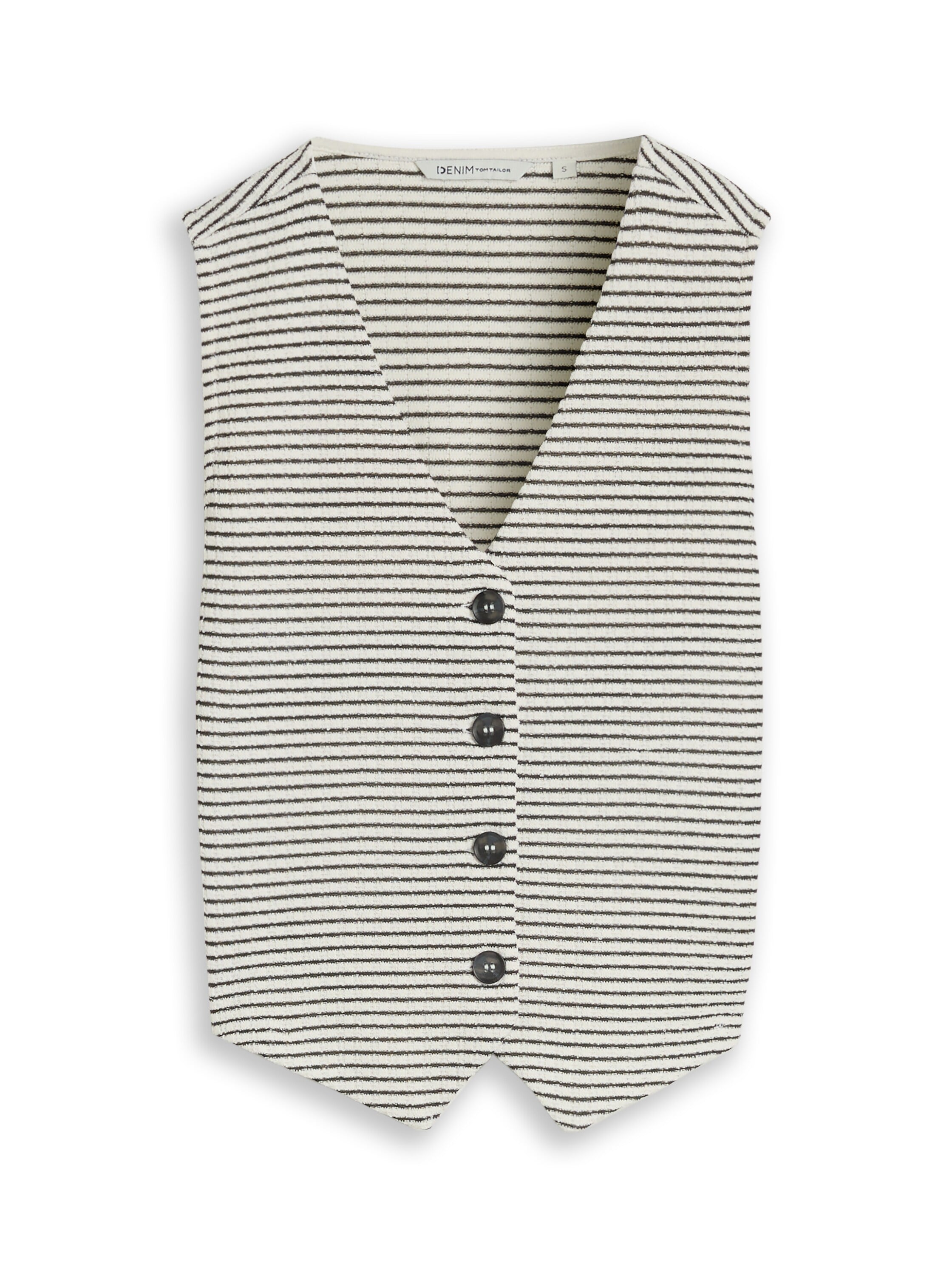 TOM TAILOR Denim Kurzweste mit Streifen-Muster und V-Ausschnitt