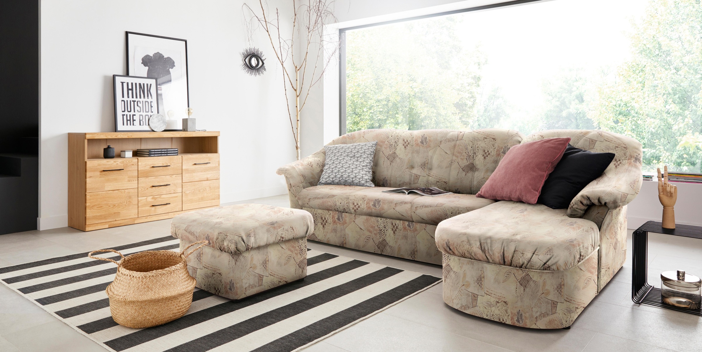 DOMO collection Ecksofa »Pegnitz, elegante Rückensteppung, kompakte Stellmaße 238/141cm, L-Form«, wahlweise mit Bettfunktion