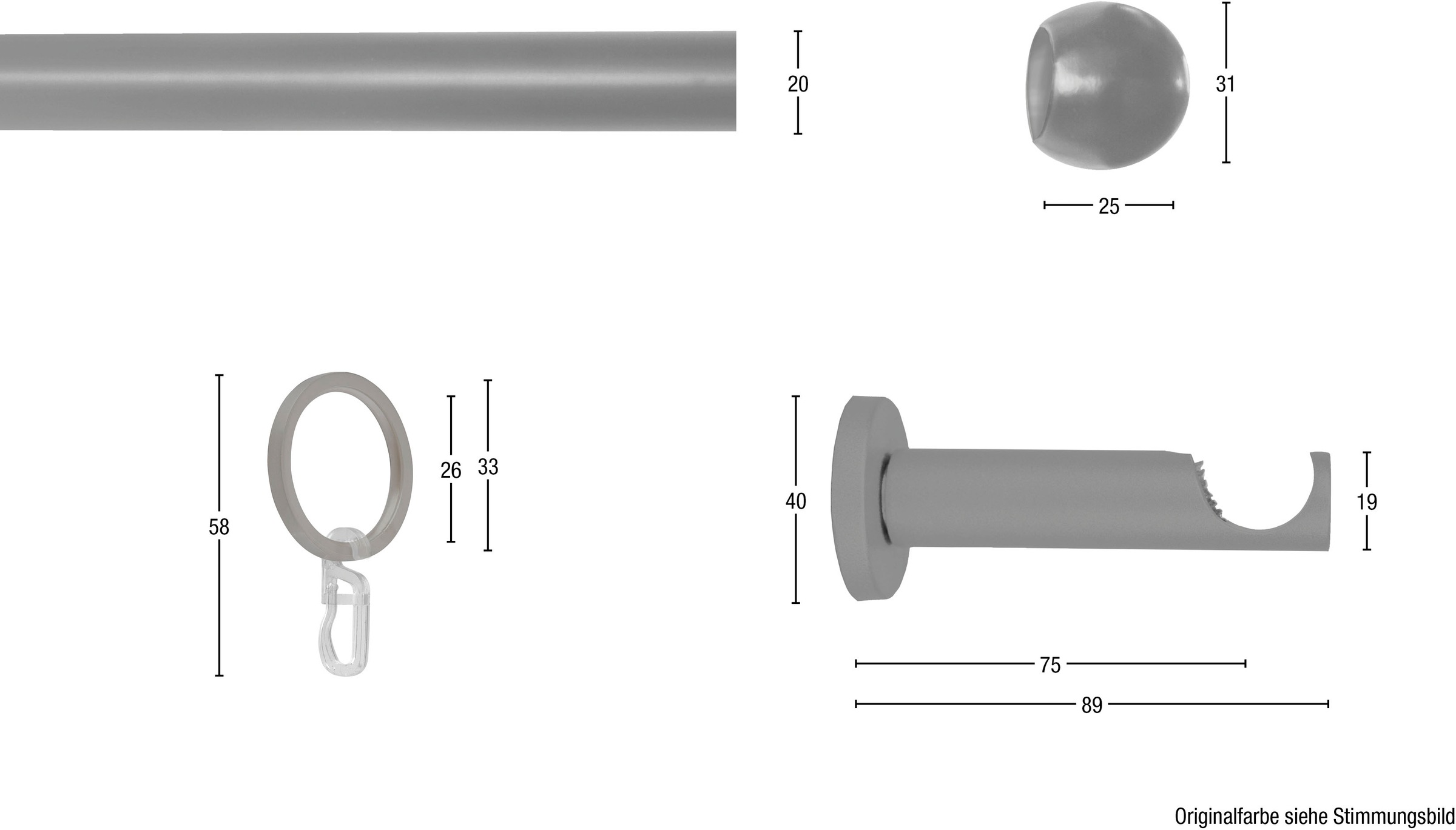 GARESA Gardinenstange »Gabi«, 1 läufig-läufig, Fixmaß, Fixlänge 120, 160, 200 cm, mit Ringe und Haken