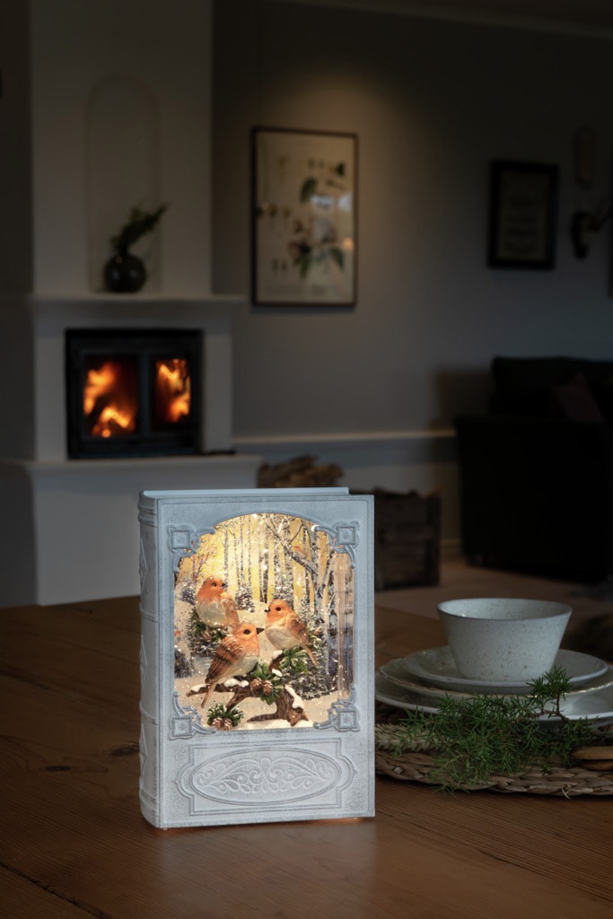 Timer, 5h LED Laterne Online weiße Shop 1 im Diode bestellen Rotkehlchen, Weihnachtsdeko«, OTTO wassergefüllt, warm »Wasserlaterne mit KONSTSMIDE Buch