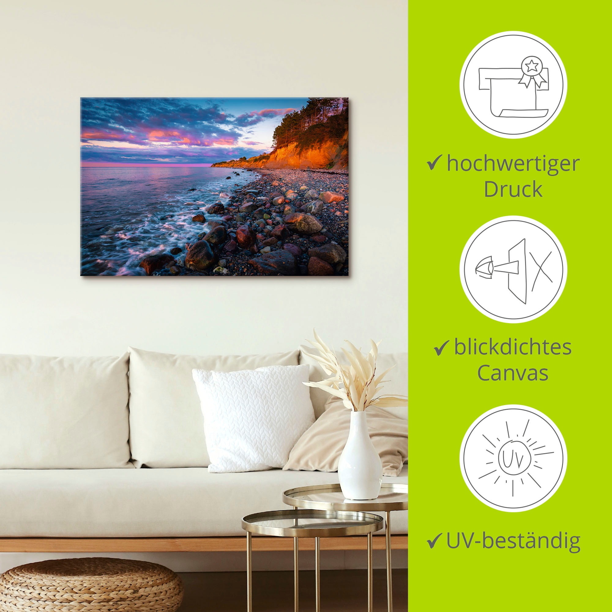 Artland Leinwandbild »Sonnenuntergang am Steilufer«, Küstenbilder, (1 St.), auf Keilrahmen gespannt