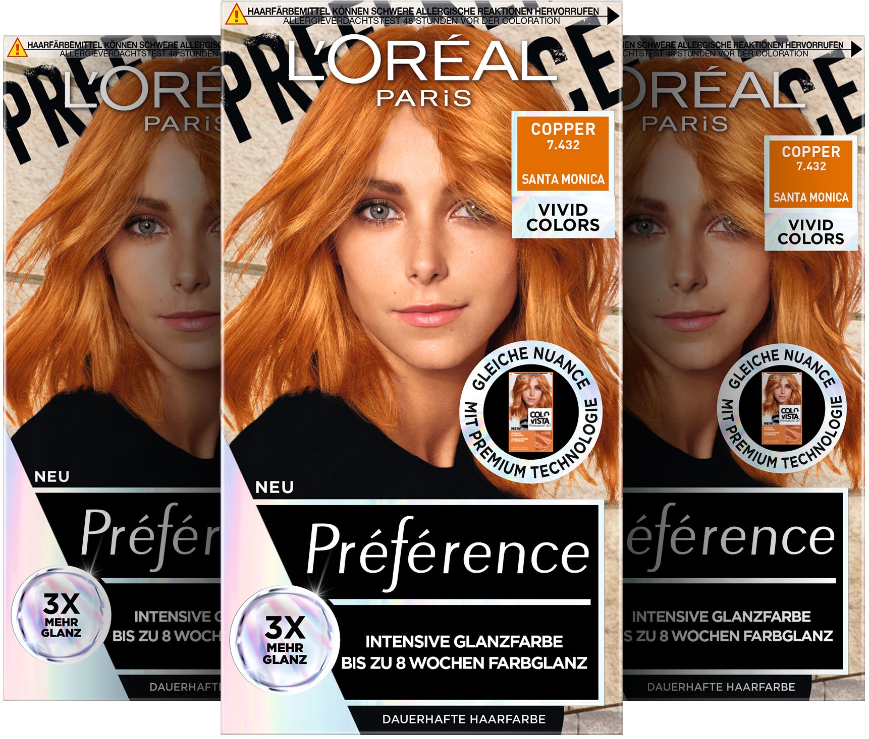 L'ORÉAL PARIS Coloration »Préférence Vivid Colors«, (Packung, 3 tlg.), mit pflegender Formel
