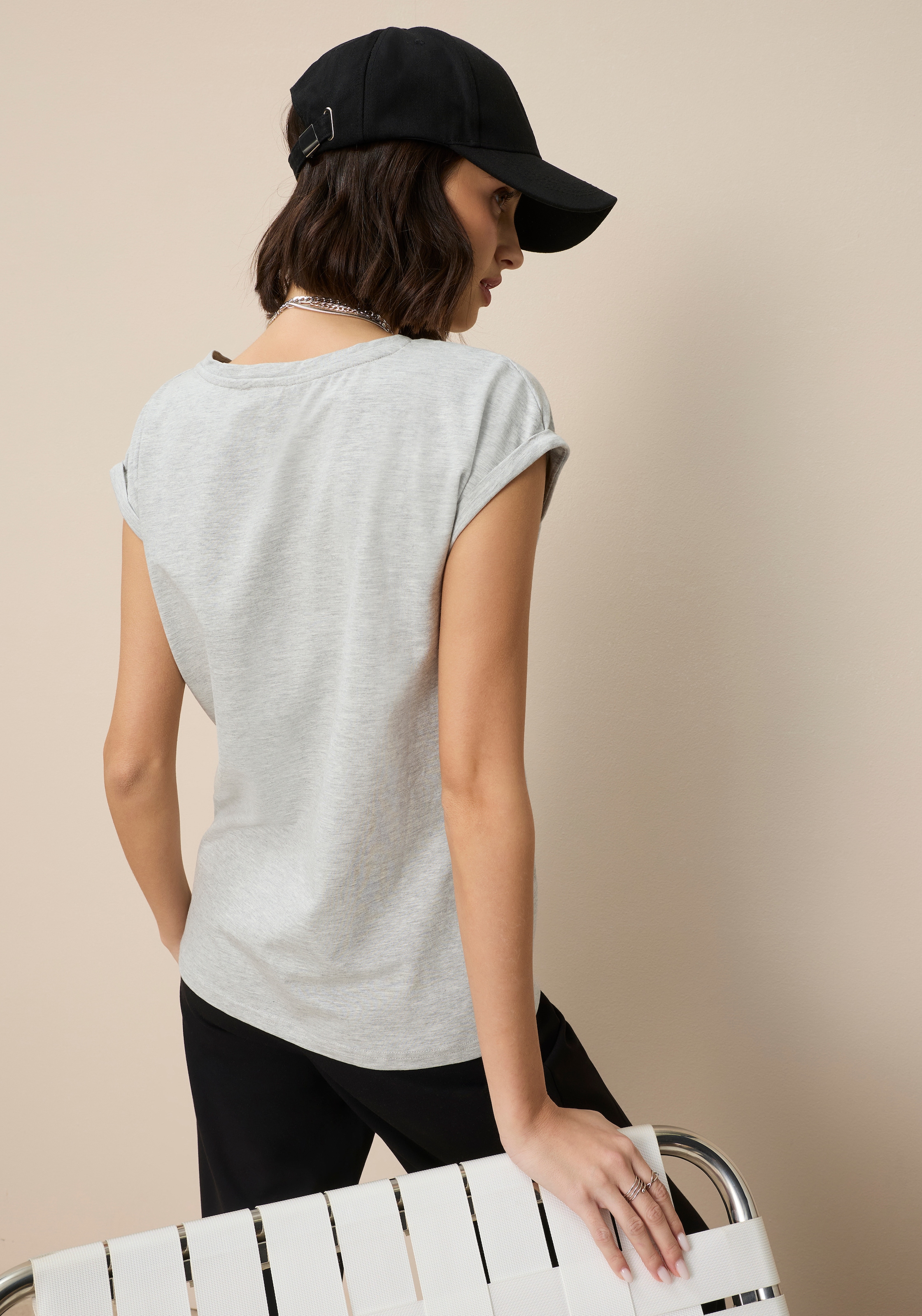 Tamaris T-Shirt Regular Fit, mit überlappenden Schultern, Kurzarm mit Aufschlag