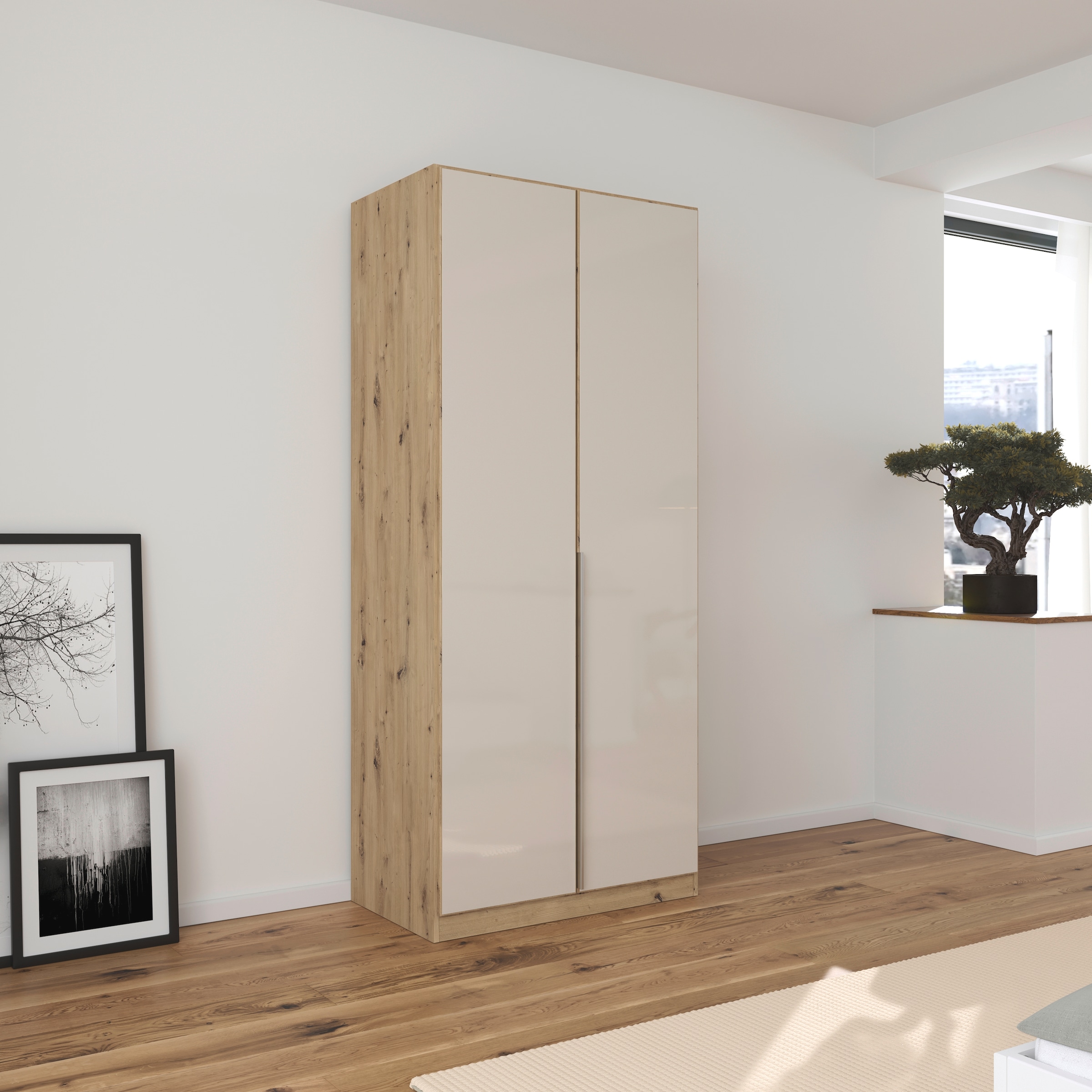 rauch Drehtürenschrank »Kleiderschrank Kleiderschränke Schrank Garderobe AGORDO mit Glasfront«, (in zwei Griff-Farben), durchdachte Innenausstattung, in 6 Breiten und 2 Höhen MADE IN GERMANY