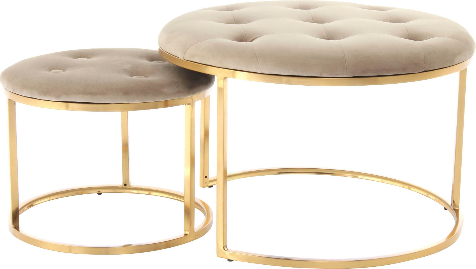 Kayoom Sitzhocker »Hocker Myla 2er-Set, praktisch ineinander schiebbar«, (Set, 2 St.), ineinander schiebbar, rund, gesteppt, mit Zierknöpfen
