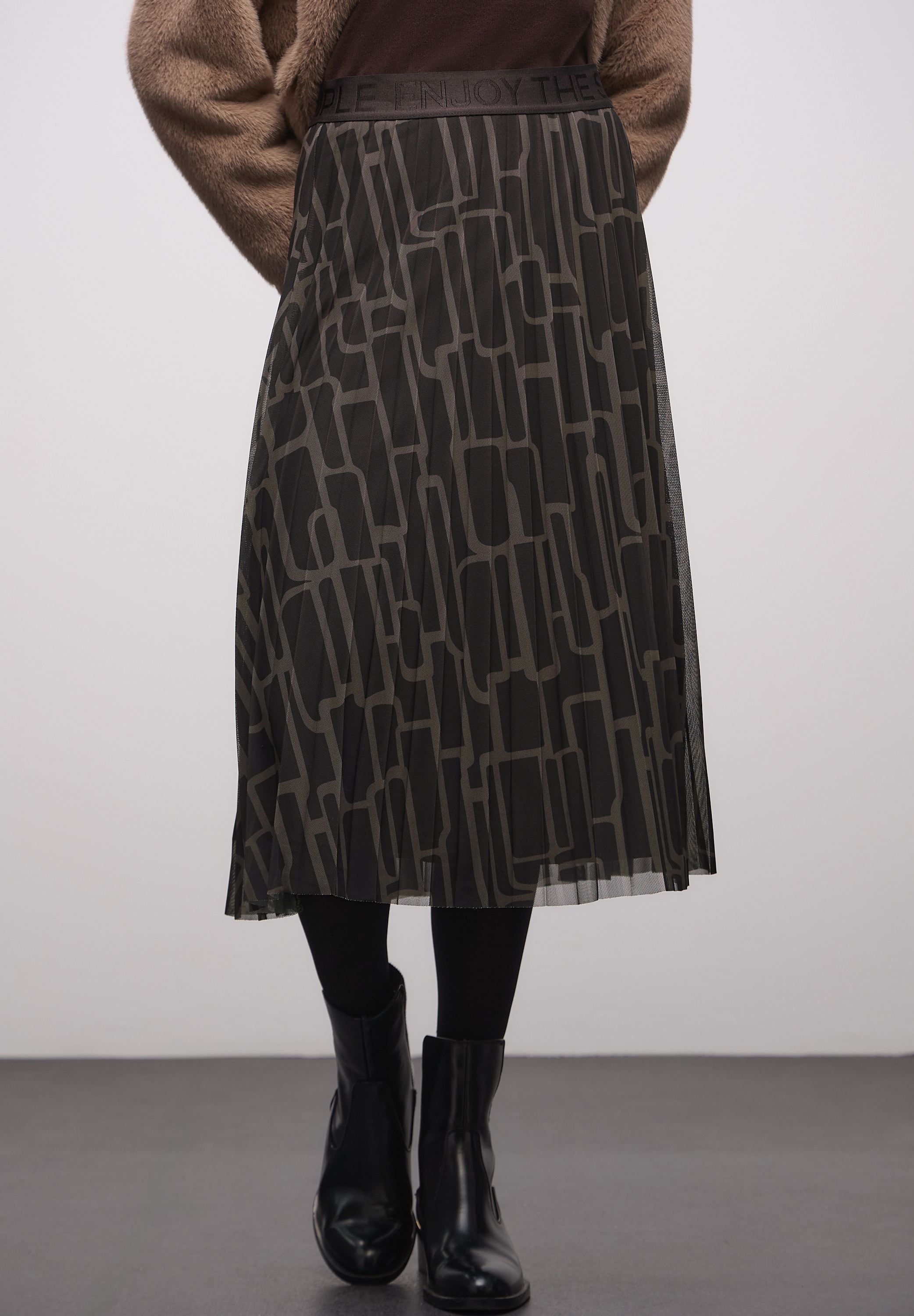 STREET ONE Meshrock Mesh Plissée Rock mit Print