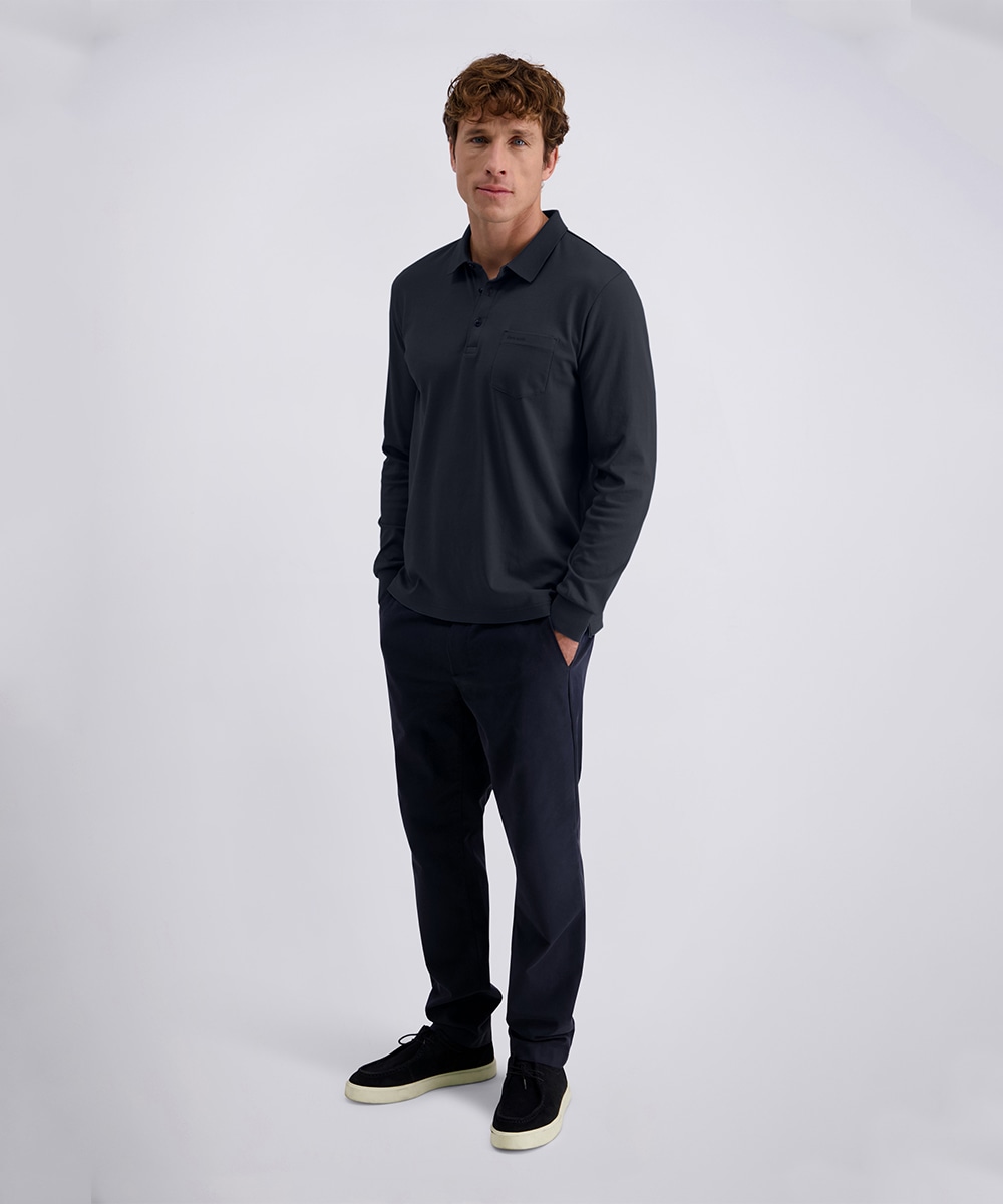 Pierre Cardin Langarm-Poloshirt, Brusttasche mit Marken- Applikation