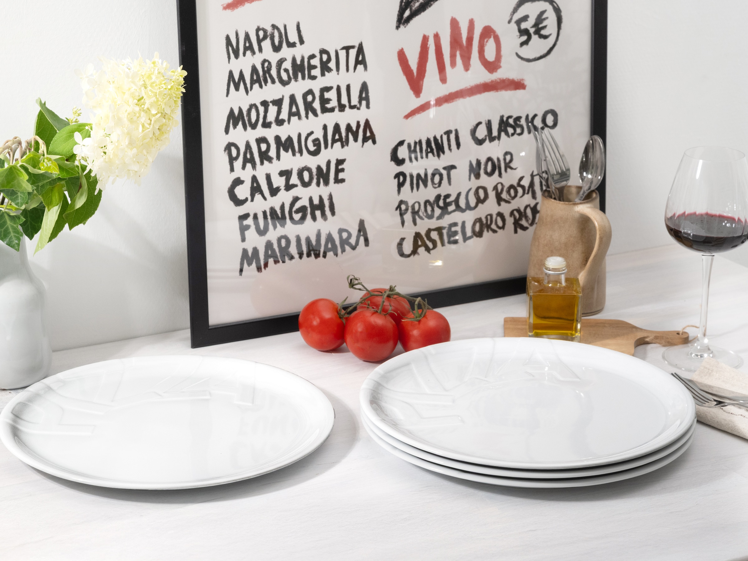 CreaTable Pizzateller »Essteller«, (Set, 4 St.), Teller Set für 4 Personen, weiß, Porzellan