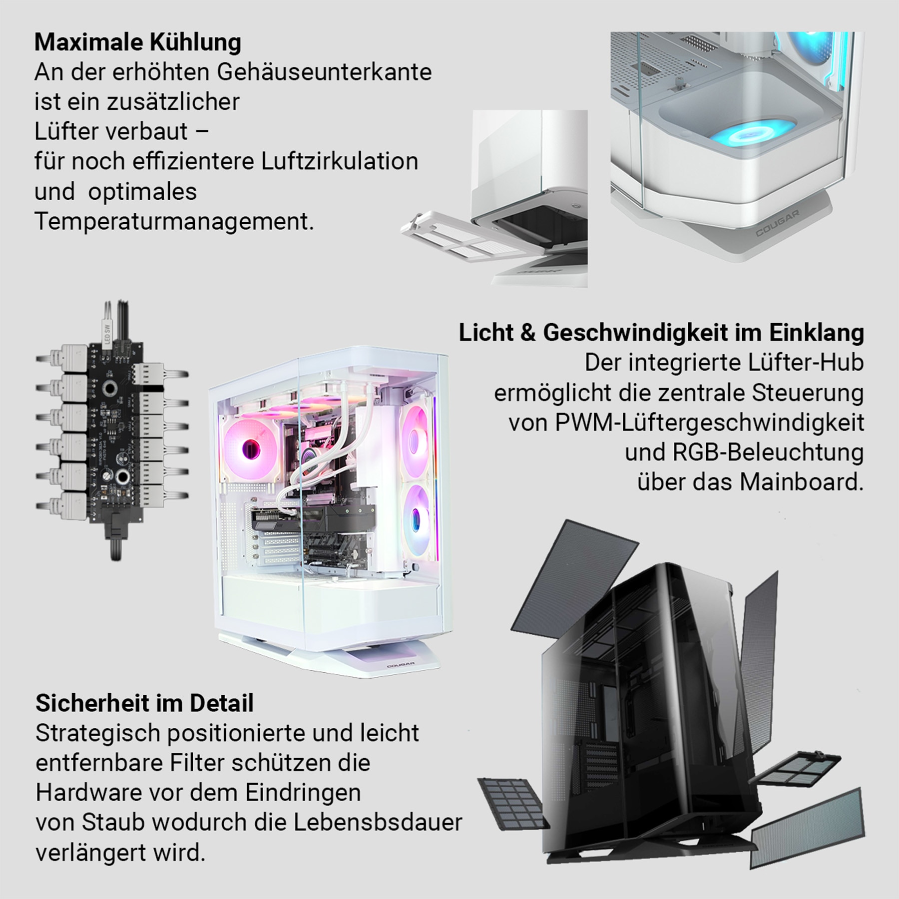 Cougar Gaming-PC »FV270 WT 8072 AMD Ryzen 7 9700X 32GB DDR5 1TB SSD RX 9070 XT« Windows 11, DDR5 RAM, Wasserkühlung