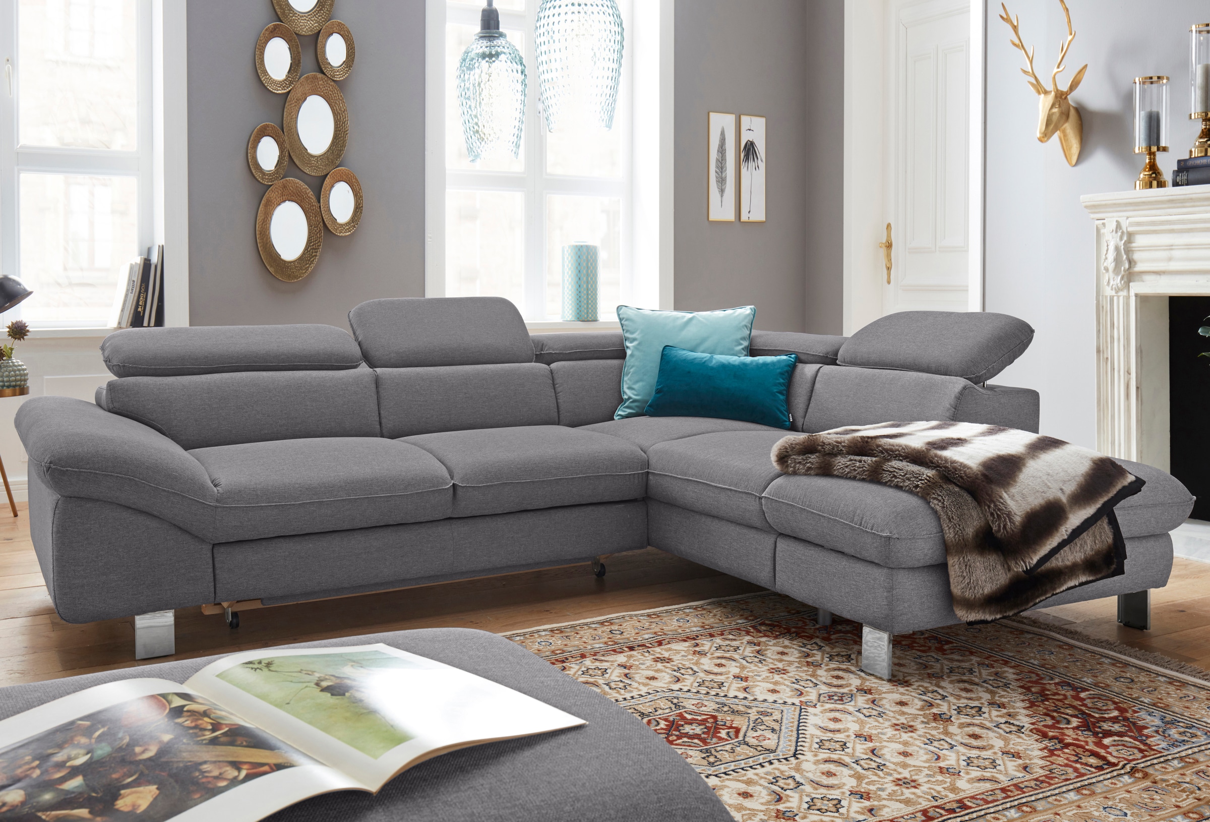 COTTA Polstergarnitur »Driver L-Form«, (Set, 2 tlg.), Set bestehend aus: Ecksofa mit Kopfteilverstellung & Hocker