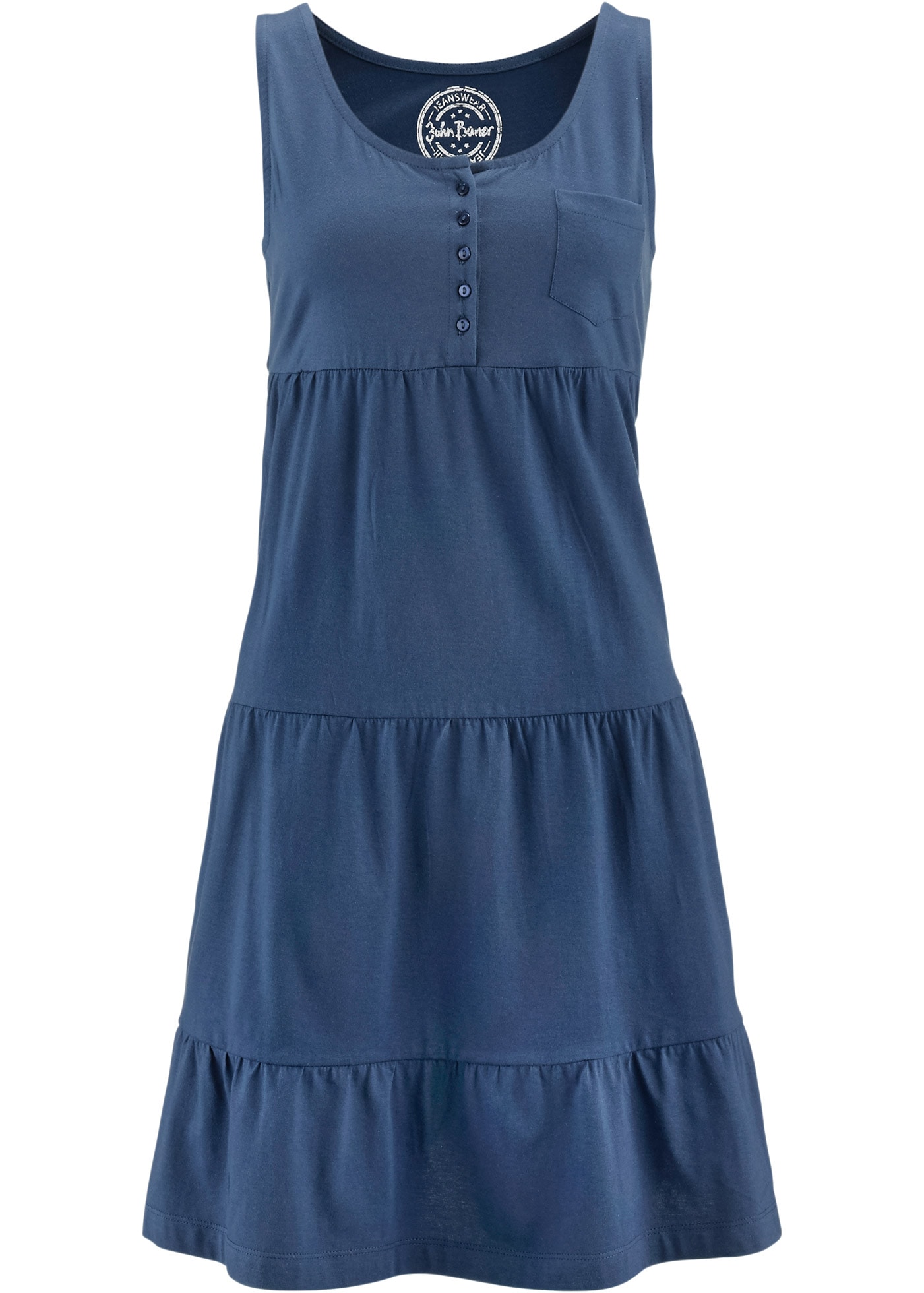 bonprix Jerseykleid »Baumwoll Jerseykleid, kurz« 2 Stk. tlg. mit Volant, Rundhalsausschnitt und Knopfleiste