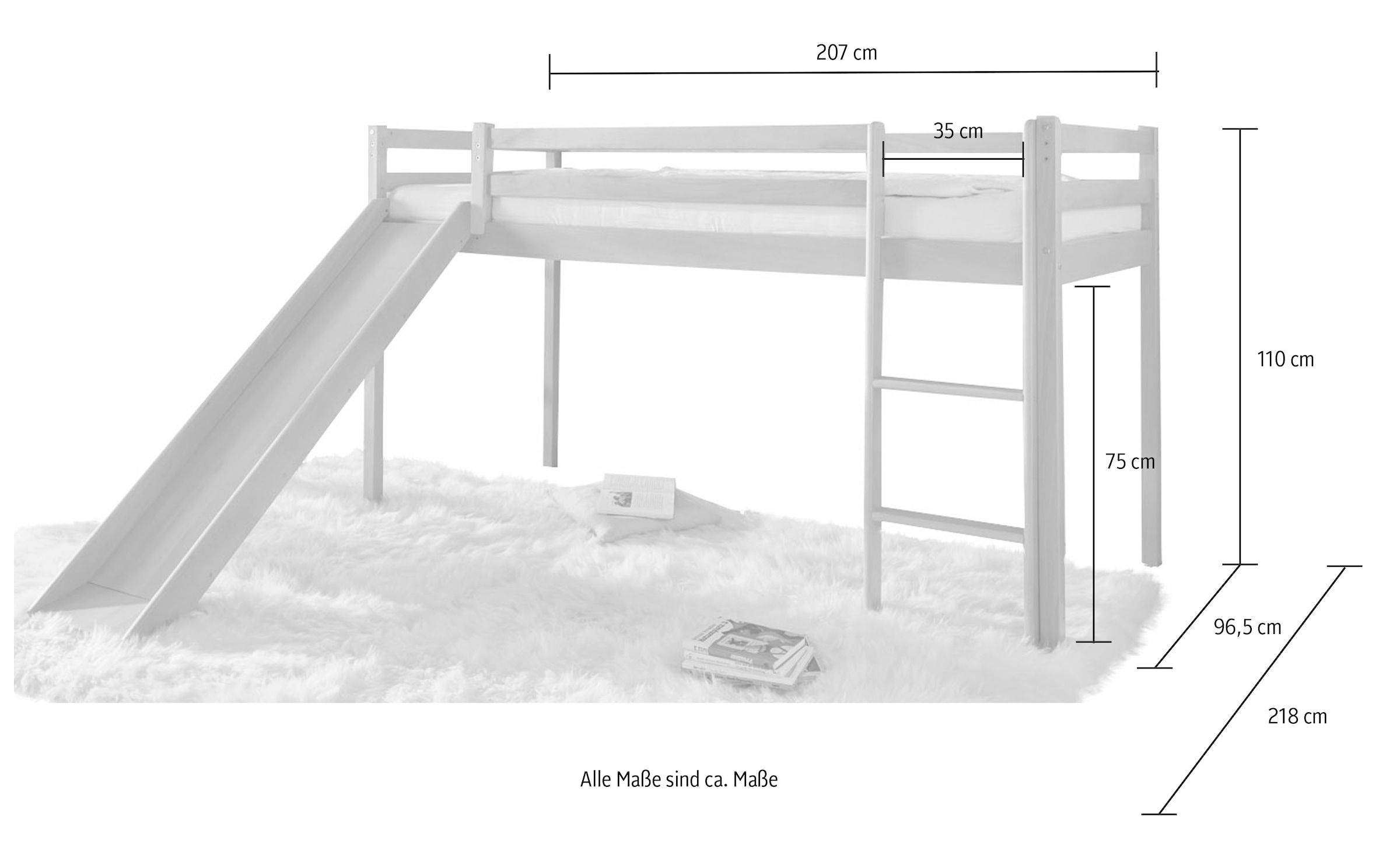 Relita Hochbett »Toby«, Buche natur lackiert mit Textil-Set, wahlweise mit Rolllattenrost