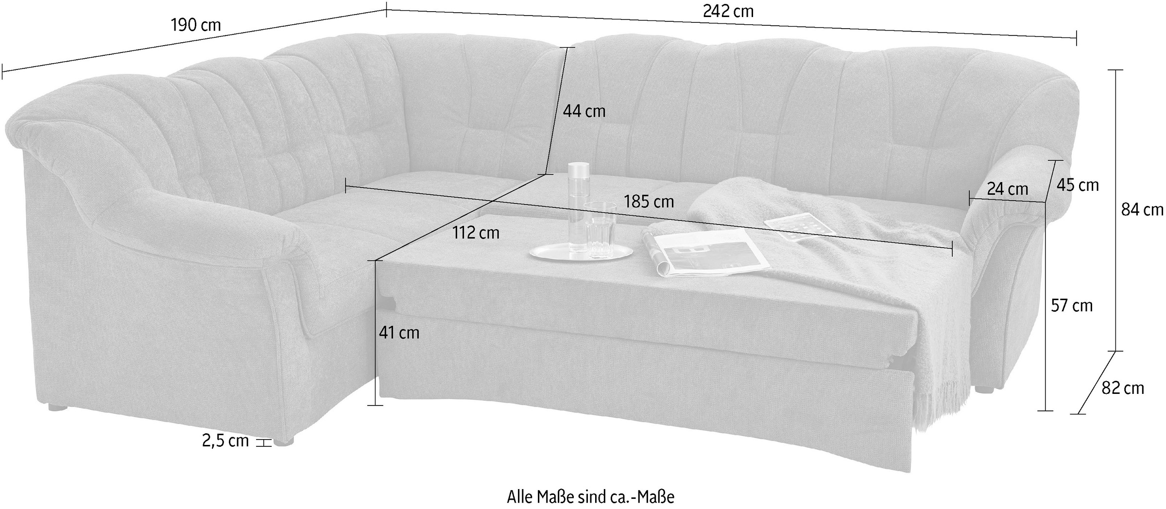 DOMO collection Ecksofa »Papenburg B/T/H: 242/190/84 cm L-Form«, wahlweise mit Bettfunktion, Langer Schenkel links oder rechts