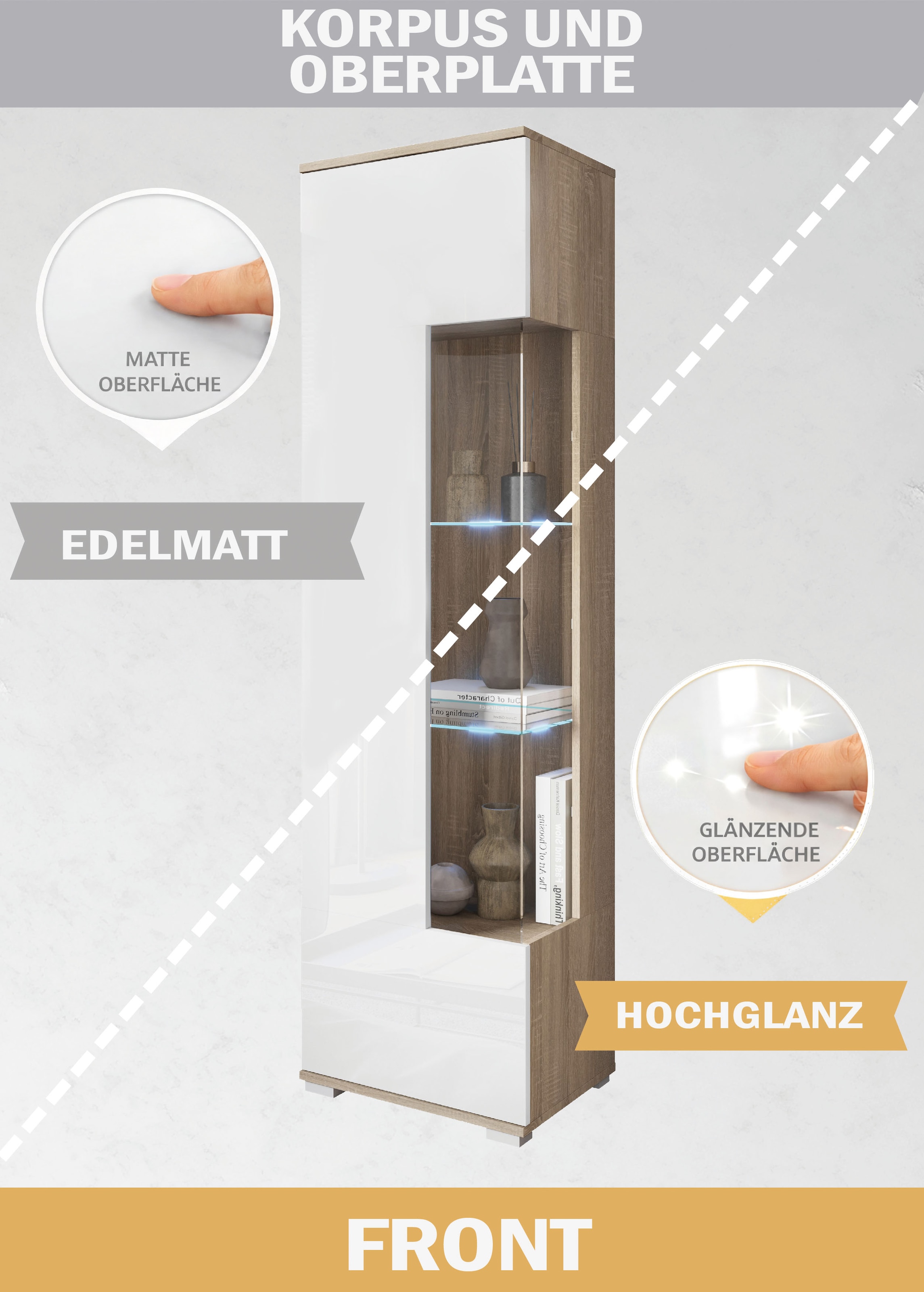 OTTO home Vitrine »Kenia, stehend und hängend, Türanschlag wechselbar« 1 Stk. tlg. Vitrineschrank mit Glastüren 160 cm Höhe