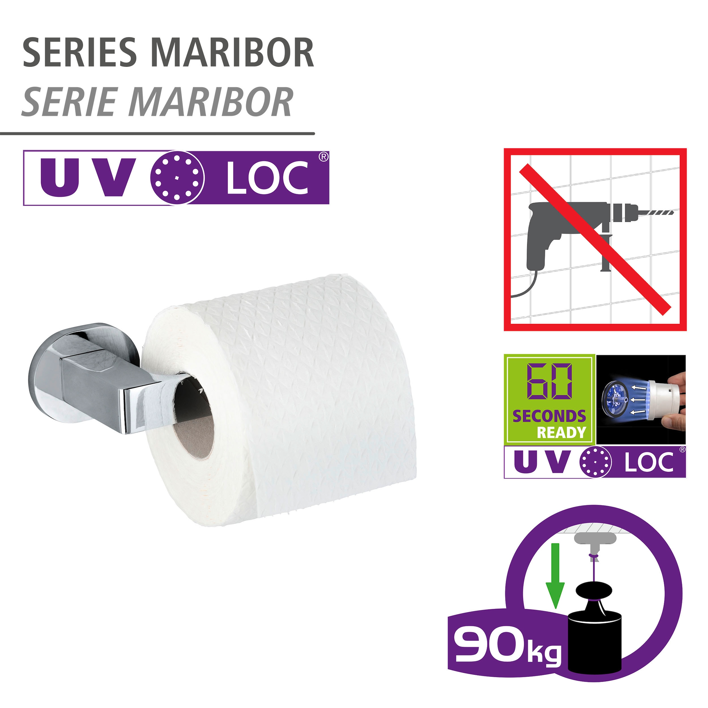 WENKO Toilettenpapierhalter »UV-Loc® Maribor«, Befestigen ohne Bohren