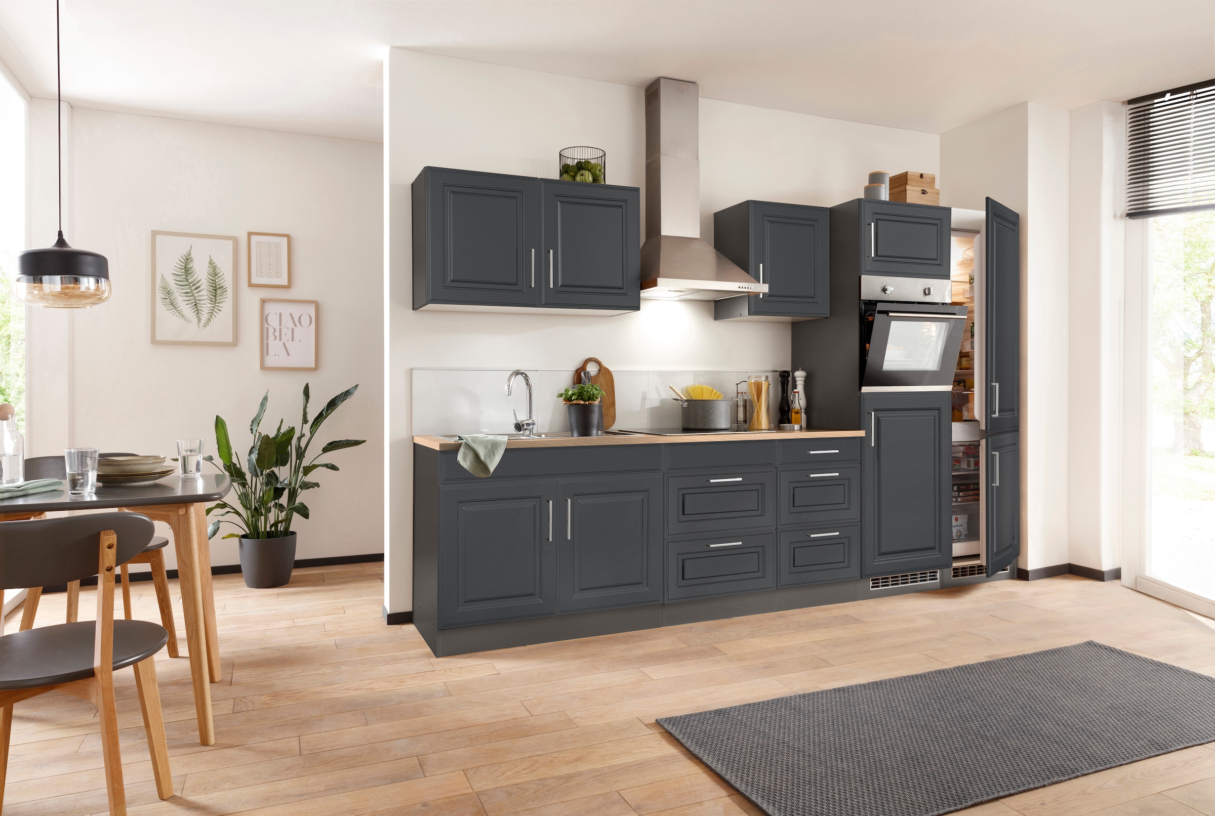 KOCHSTATION Küchenzeile »KS-Stockholm« Breite 330 cm, mit hochwertigen MDF Fronten im Landhaus-Stil