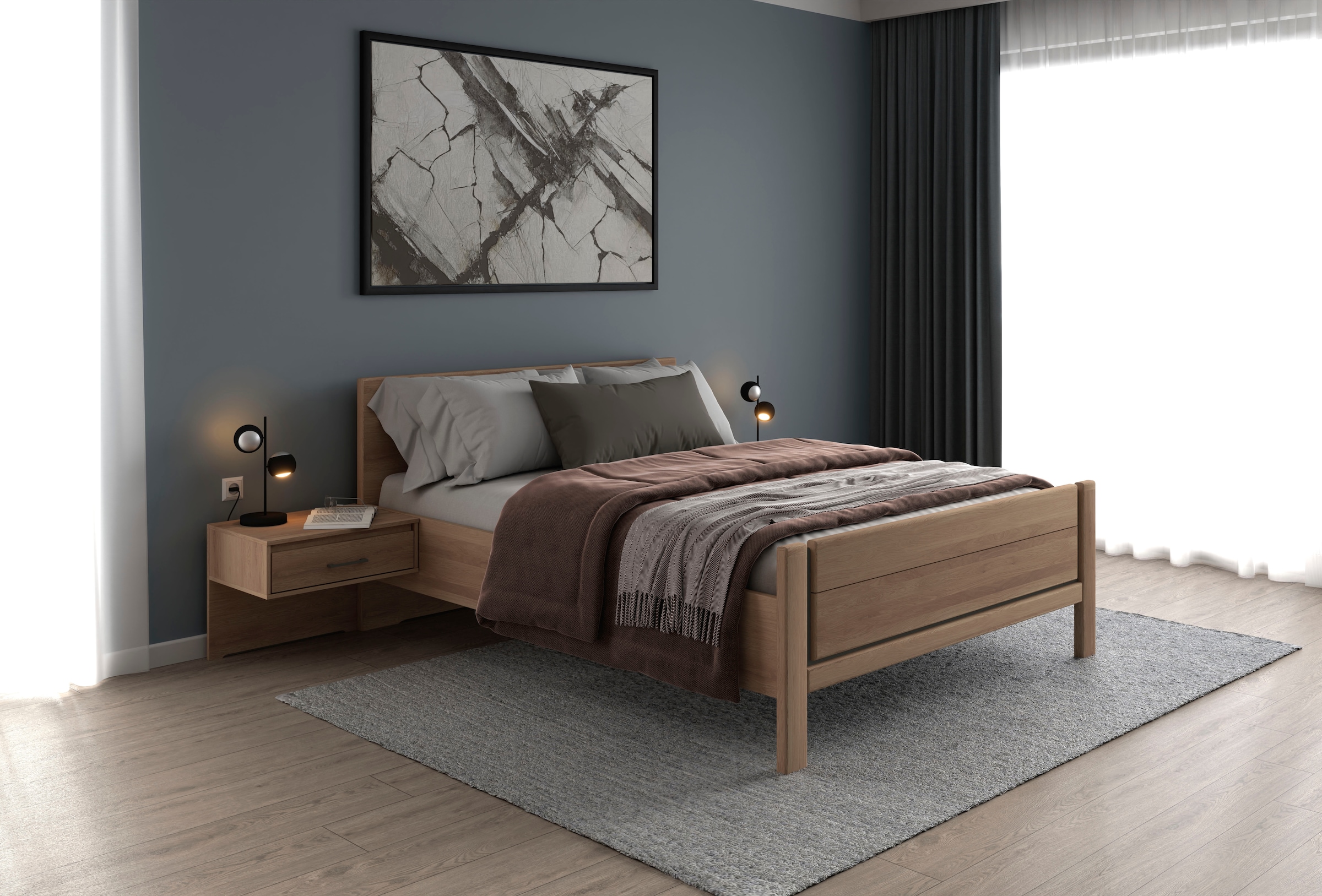 Musterring Holzbett »Sorrent, Bettgestell, Bettrahmen, teilmassiv Eiche«, (MADE IN GERMANY), Eiche teilmassiv, Liegehöhenverstellung, Stollenfußteil
