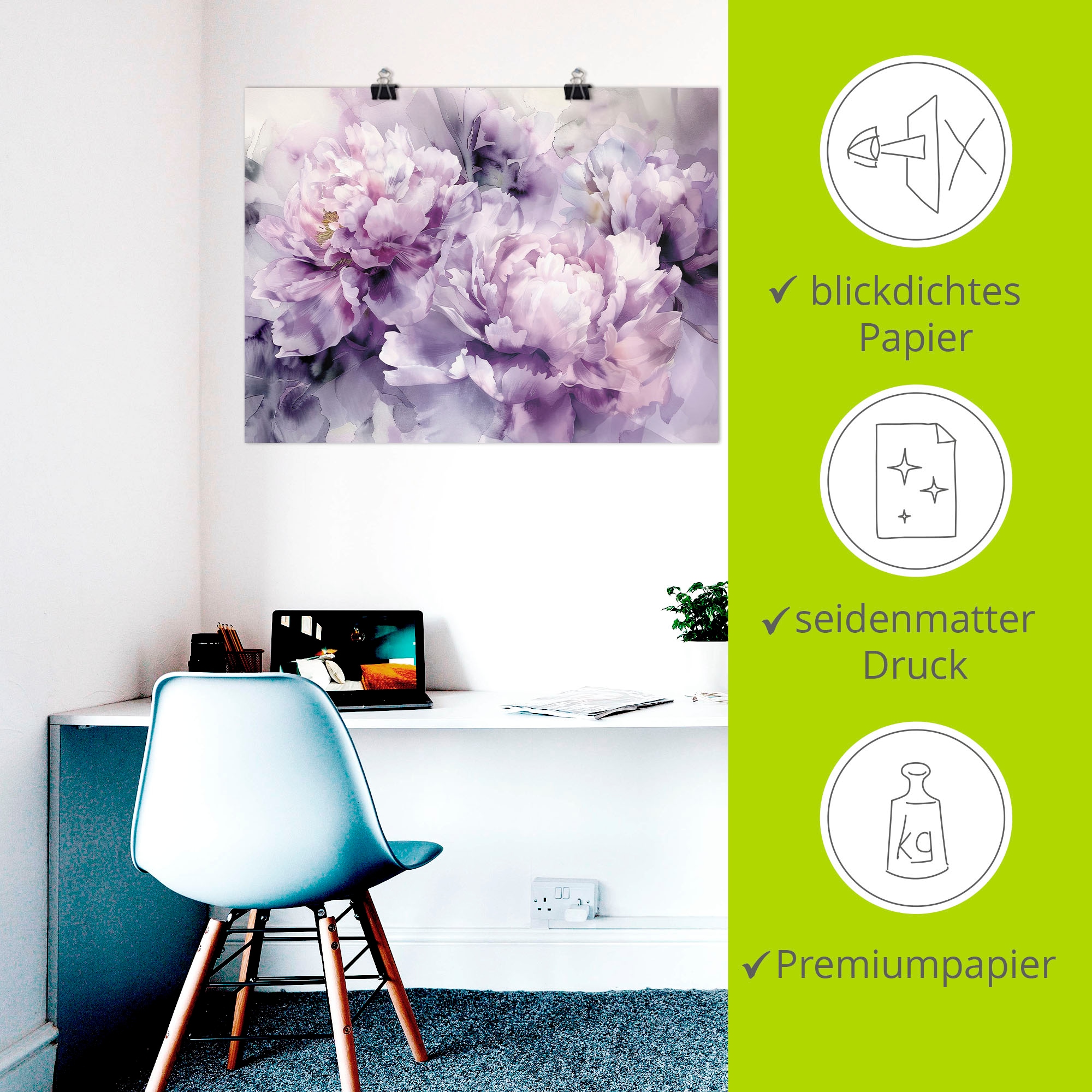 Artland Wandbild »Lila Farbene Pfingstrosen Aquarell« 1 Stk. tlg. als Alubild, Leinwandbild, Poster, Wandaufkleber in verschied. Größen