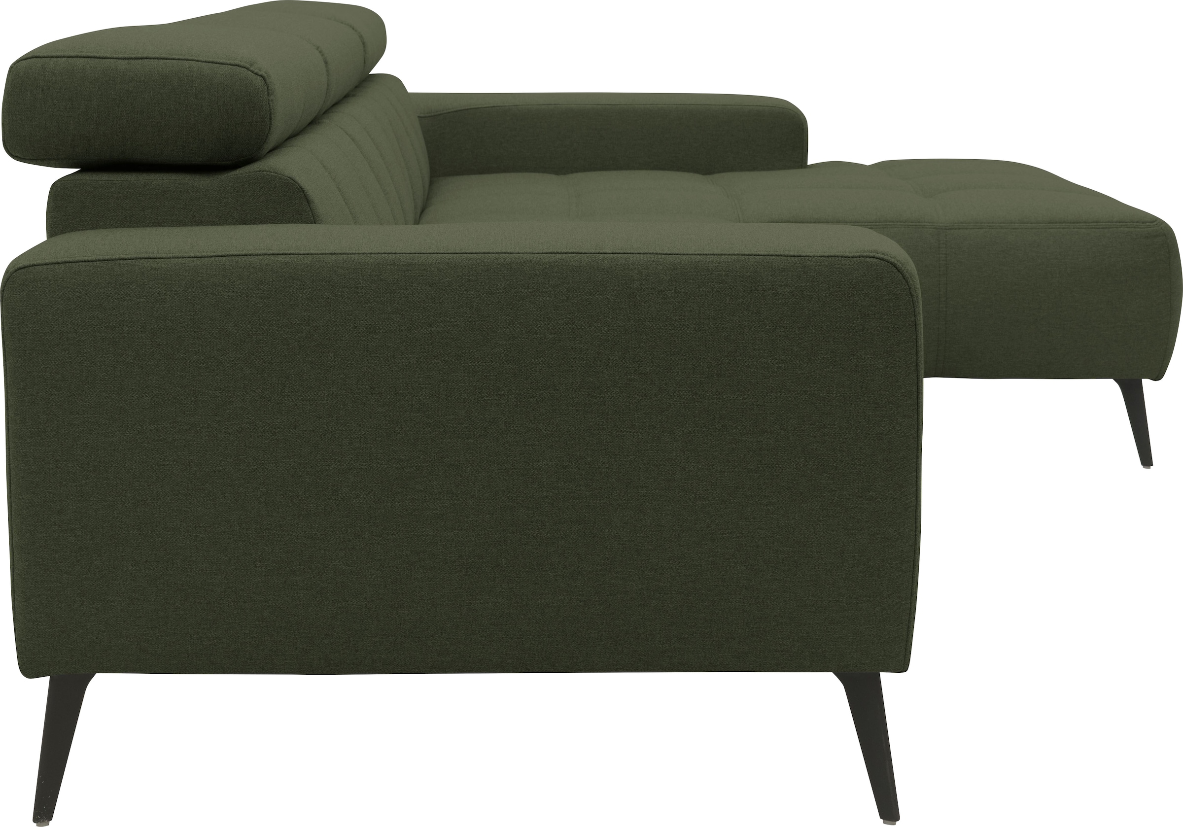 DOMO collection Ecksofa »Trento L-Form, mit Kufenfuß oder Einzelfuß«, wahlweise mit Kopfteilverstellung, Recamiere links/rechts bestellbar