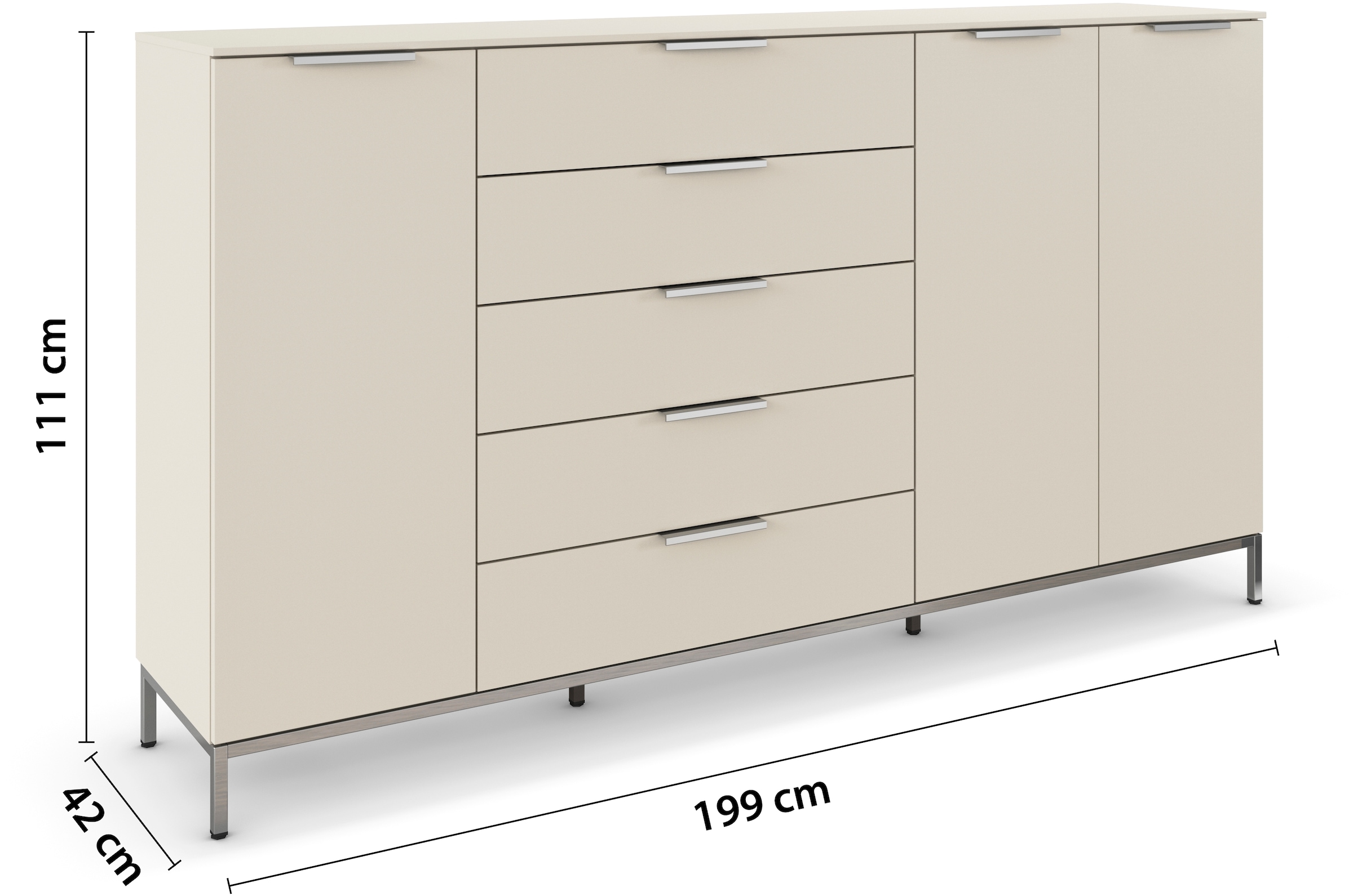 rauch Kombikommode »Kommode Türkommode Sideboard Kombikommode FLIPP«, (Breite 200 cm mit 4 Einlegeböden), 3-türig mit 5 Schubladen und Soft-Close-Funktion