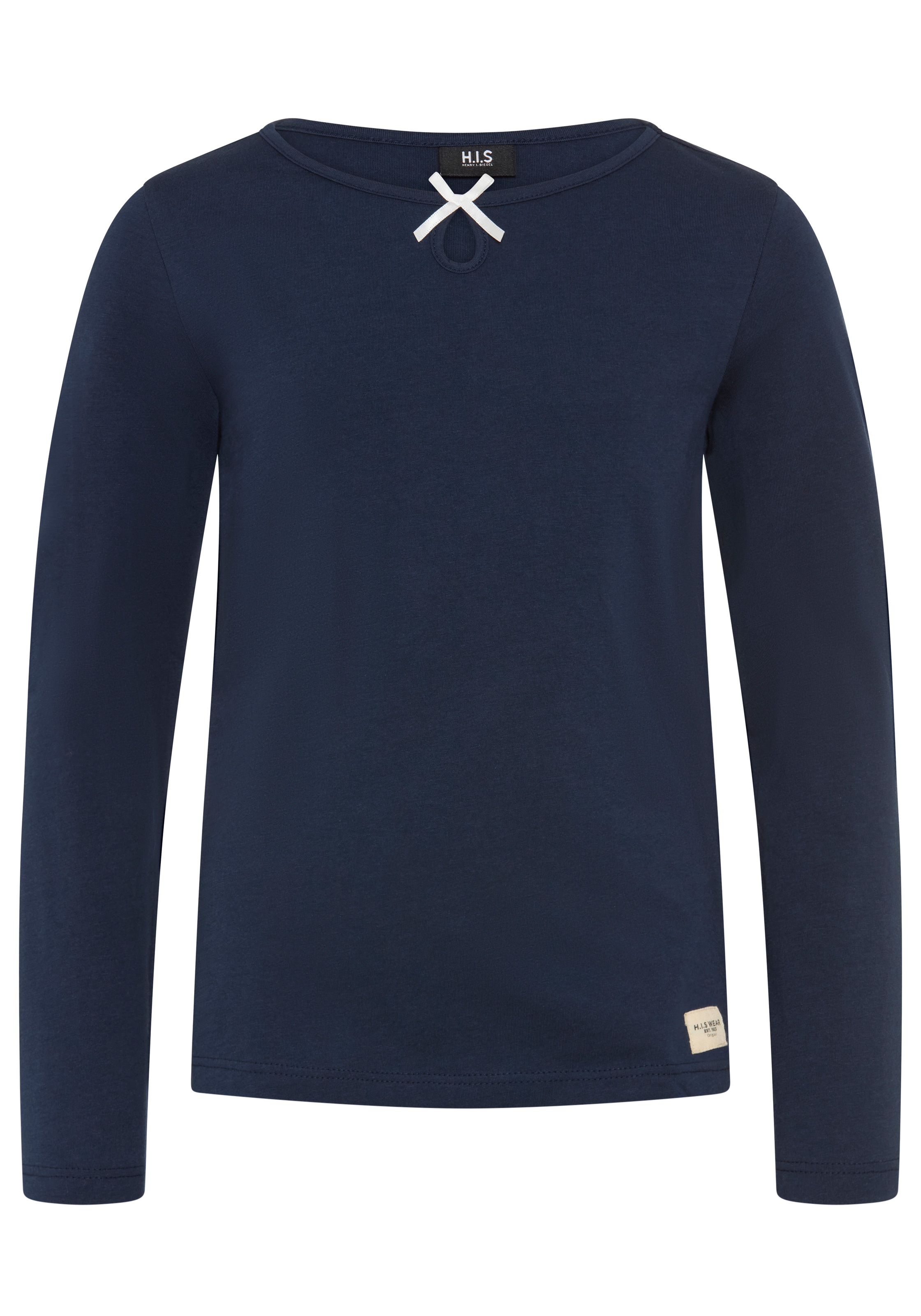 H.I.S Langarmshirt »H.I.S Shirt mit kleiner Deko-Schleife« Langarmshirt hüftlange Basic-Passform, Langarm, modischer Stil
