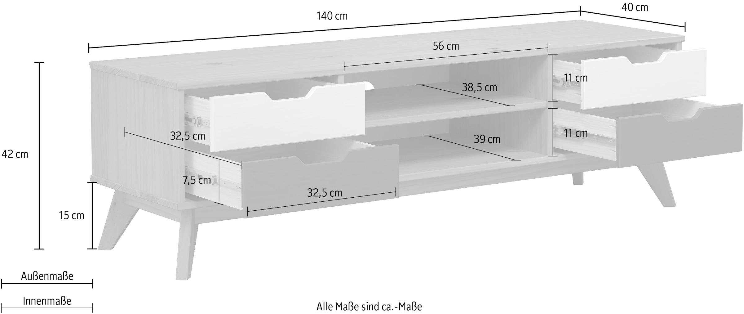 INTER-FURN Lowboard »Scandik«, Kommode aus massiver Kiefer