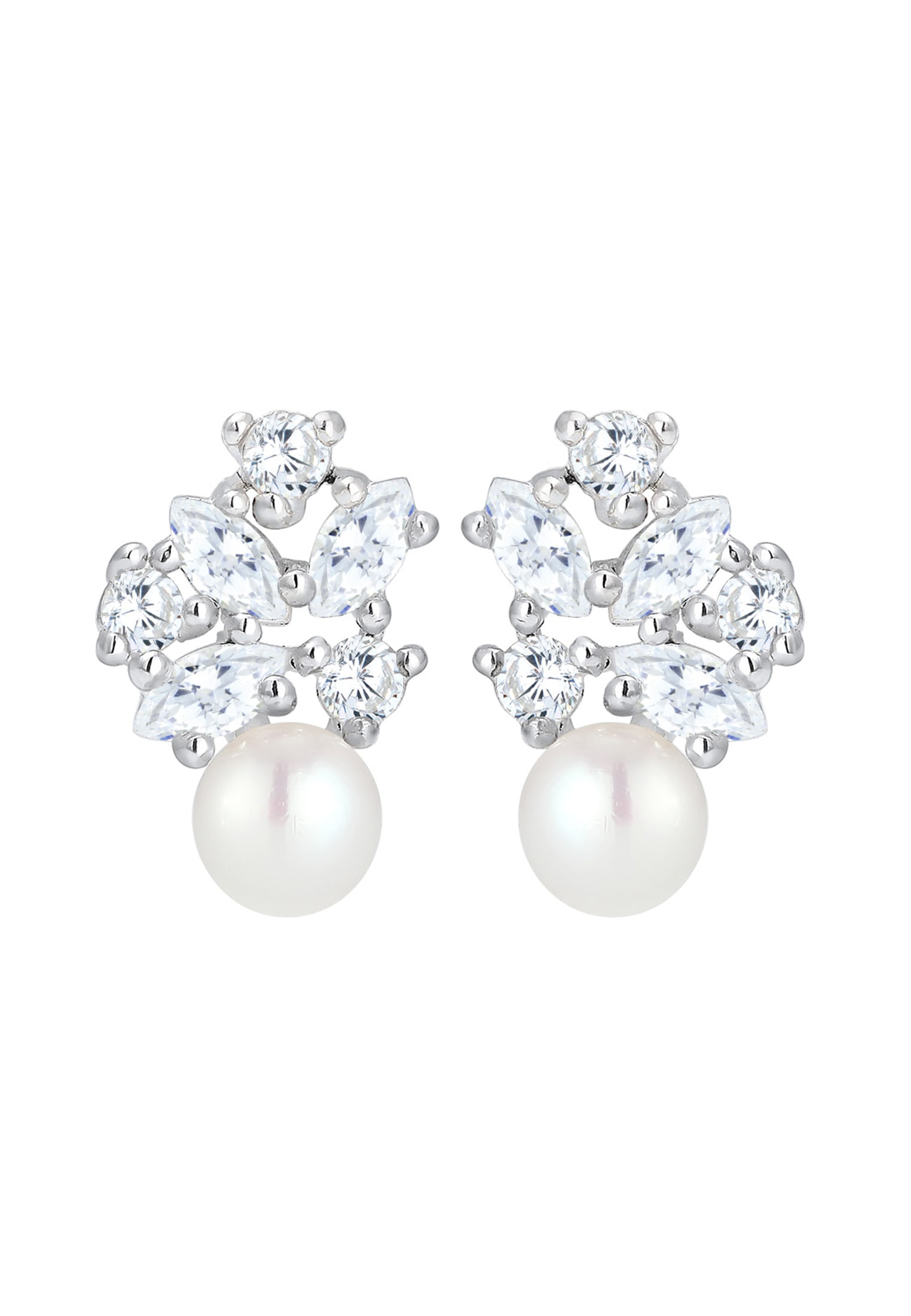 Elli Premium Paar Ohrstecker »Ohrringe Süßwasserzuchtperle Floral Zirkonia Marquise 925 Silber«