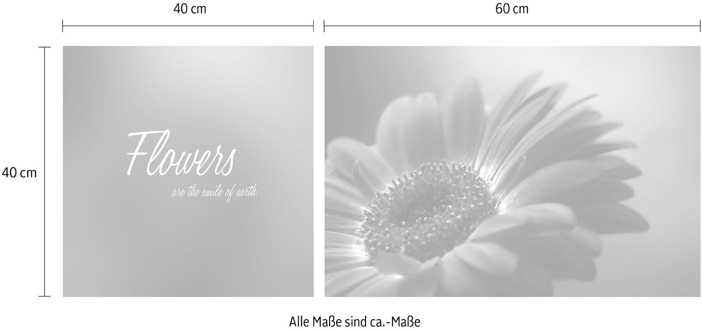 queence Leinwandbild »Flower«, Blumen-Blumenbilder-Kunst-Modern-Spa-Spa Bilder-Sprüche-Sprüche & Texte-Schriftzug-Schriftzüge, (Set), Premium-Leinwandstoff, Handarbeit aus Deutschland, Spruch, 2er Set