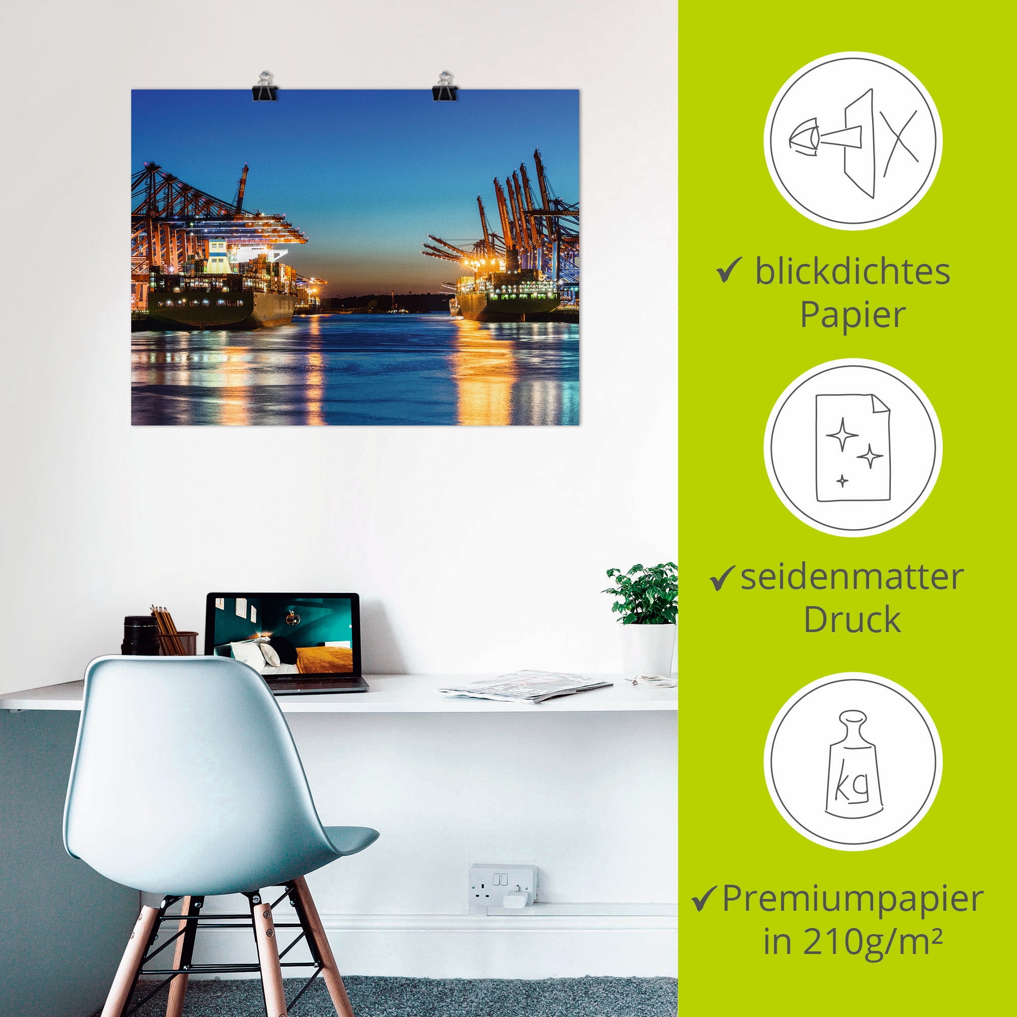 Artland Wandbild »Hamburg Hafen am Abend 2«, Deutschland, (1 St.), als Leinwandbild, Poster in verschied. Größen