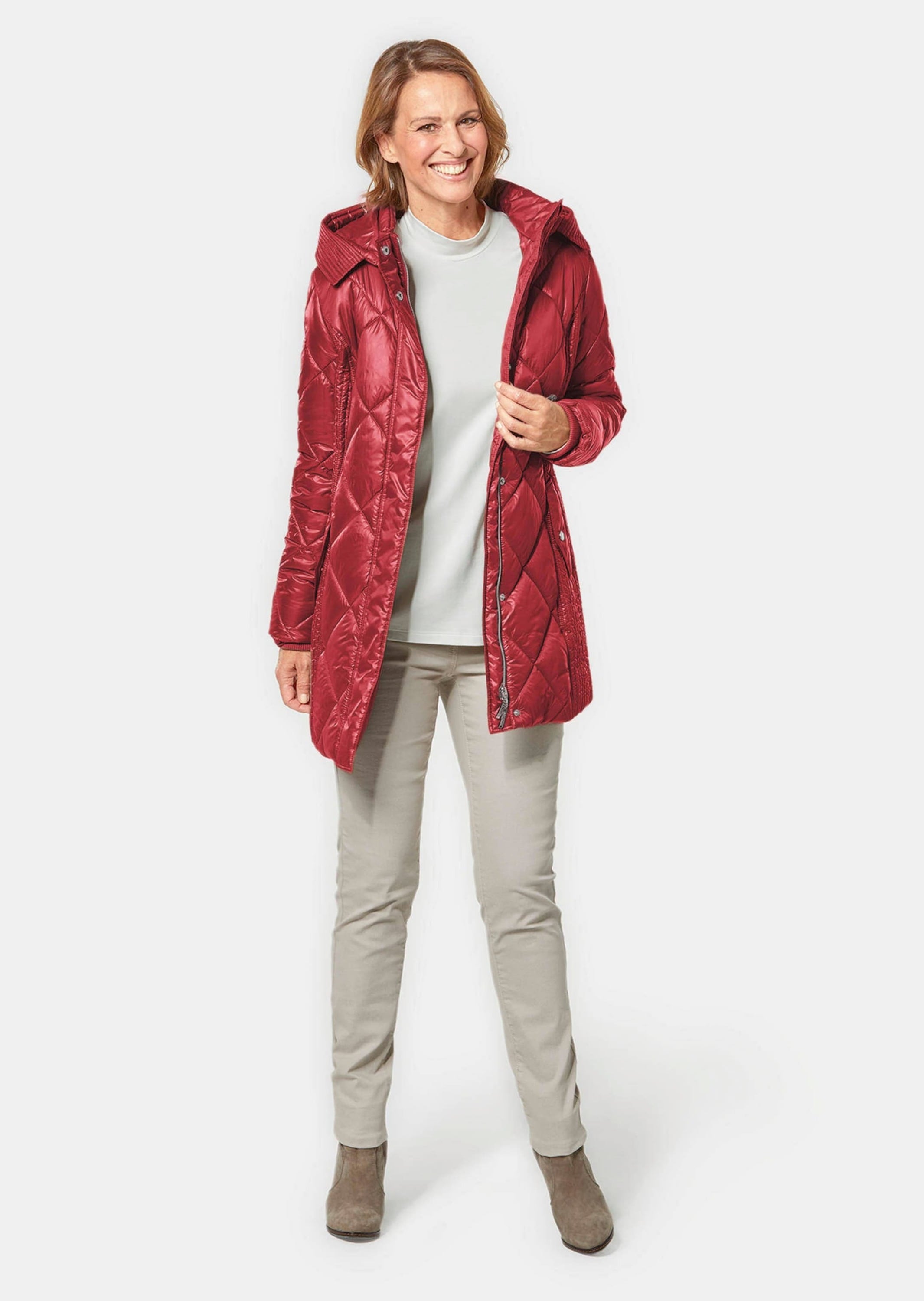 GOLDNER Steppjacke »Longsteppjacke mit hübschem Innenfutter« Mit Strickbündchen an den Ärmeln