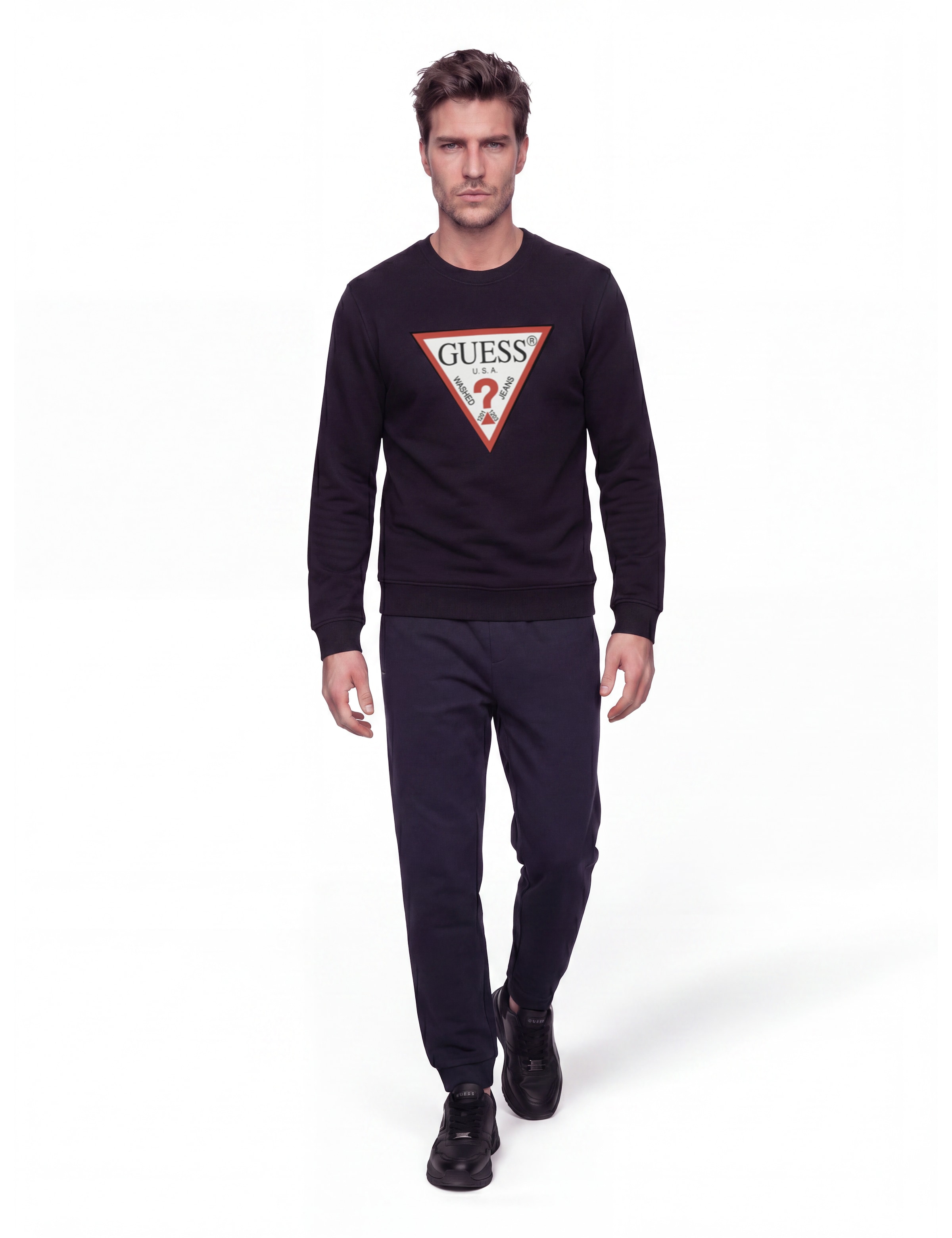Guess Sweatshirt »RED TRIANGLE«, Rundhalsausschnitt, Regular Fit, Logodruck
