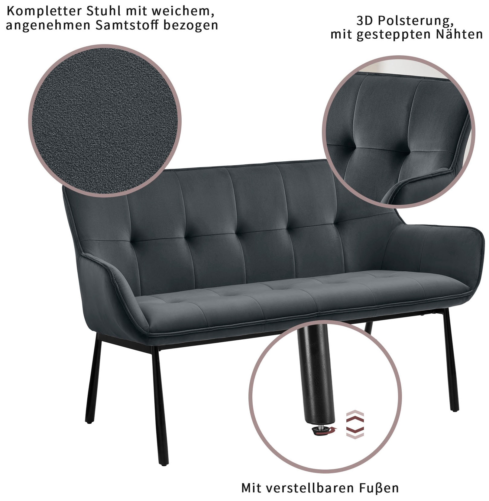OTTO home Bank »Lika« weicher Veloursbezug, schwarzes Metallgestell, zwei Breiten