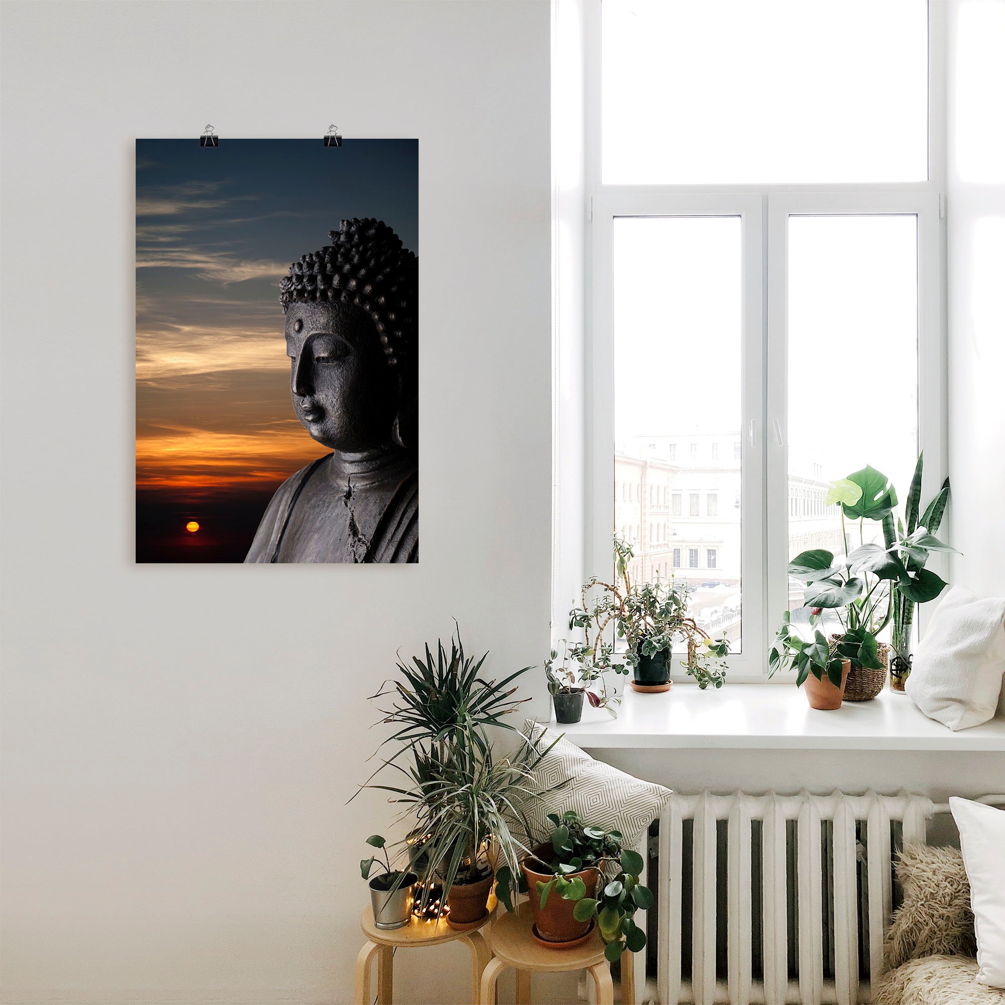 Artland Wandbild »Buddha Statue vor Sonnenuntergang«, Buddhismus, (1 St.), als Alubild, Leinwandbild, Wandaufkleber oder Poster in versch. Größen