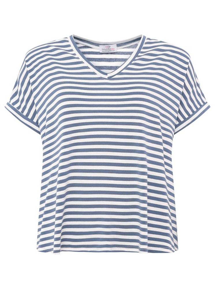 Zwillingsherz T-Shirt »"Maritime Streifen"«, One Size, Kurzarm, V-Ausschnitt, gestreift, Loose Fit