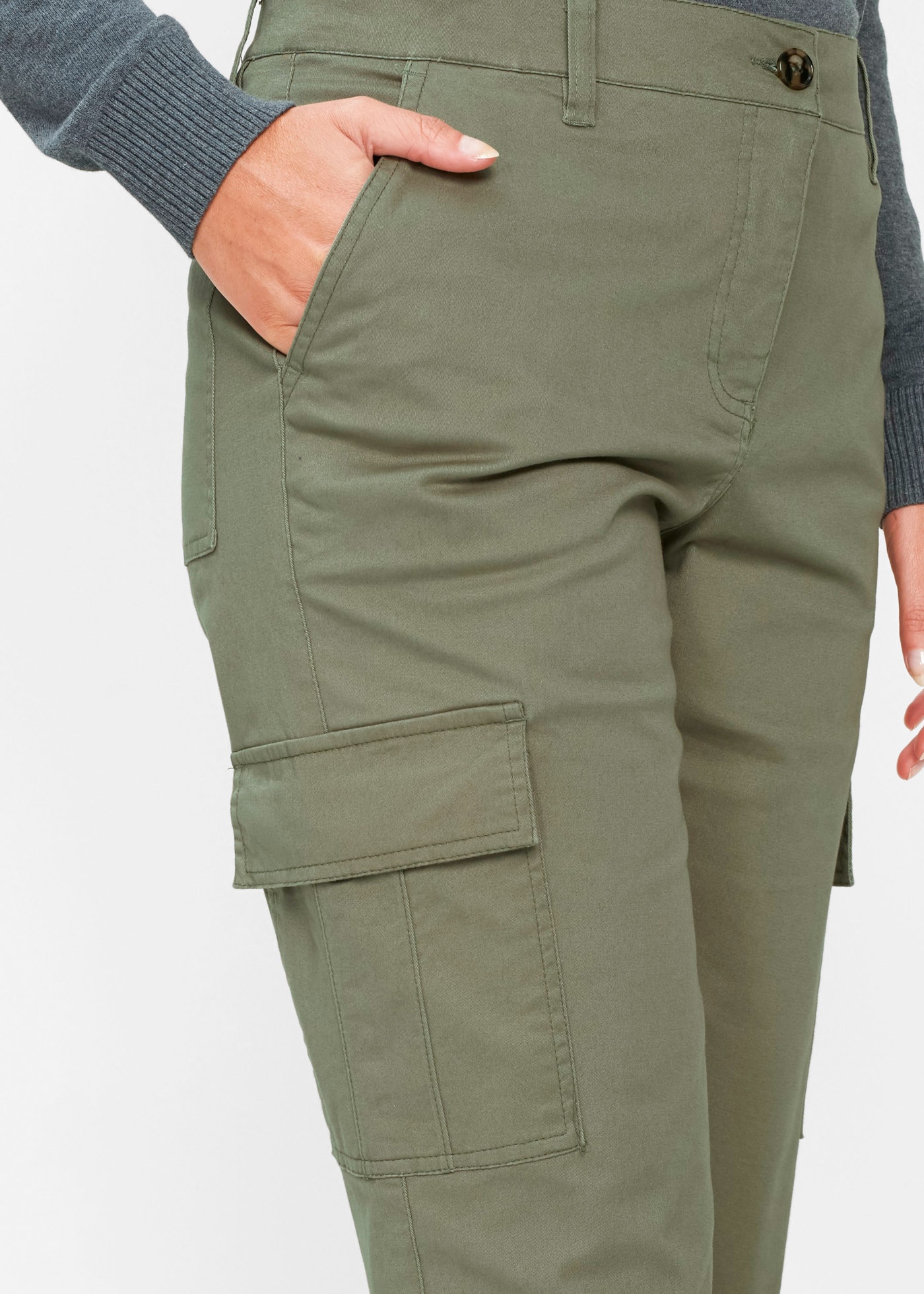 bonprix Cargohose  aus Baumwolle mit Elasthan, lockere Passform, mit Bequembund