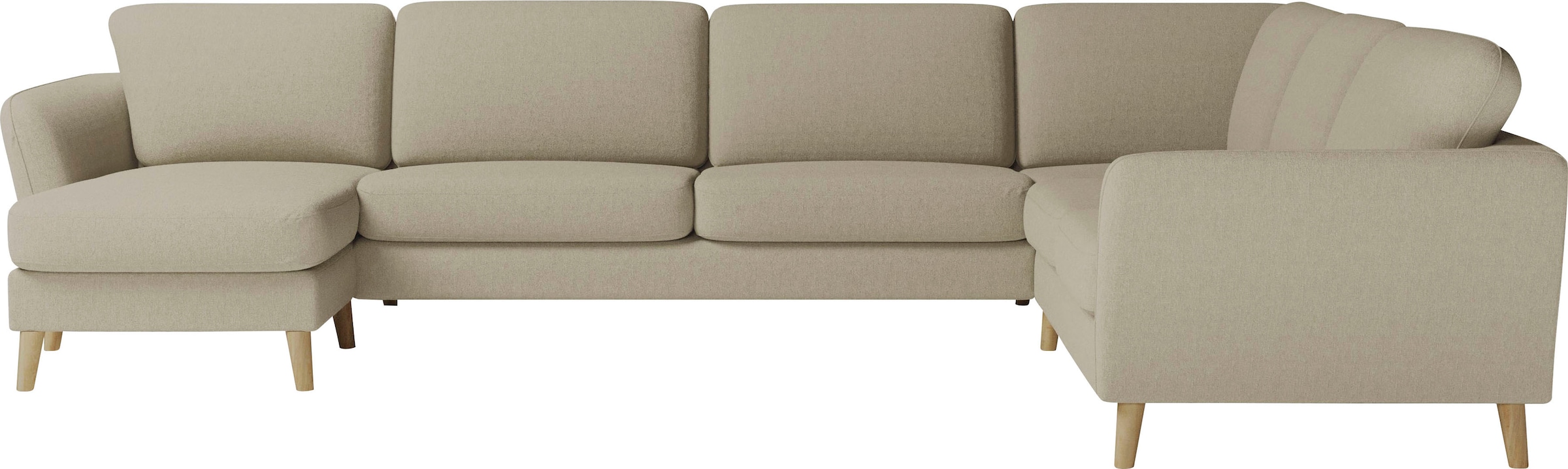 Home affaire Wohnlandschaft »MARSEILLE XXL 349cm, U-Form, Ottomane rechts/links wählbar«, Massivholzbeine Eiche, Landhausstil, Wellenunterfederung
