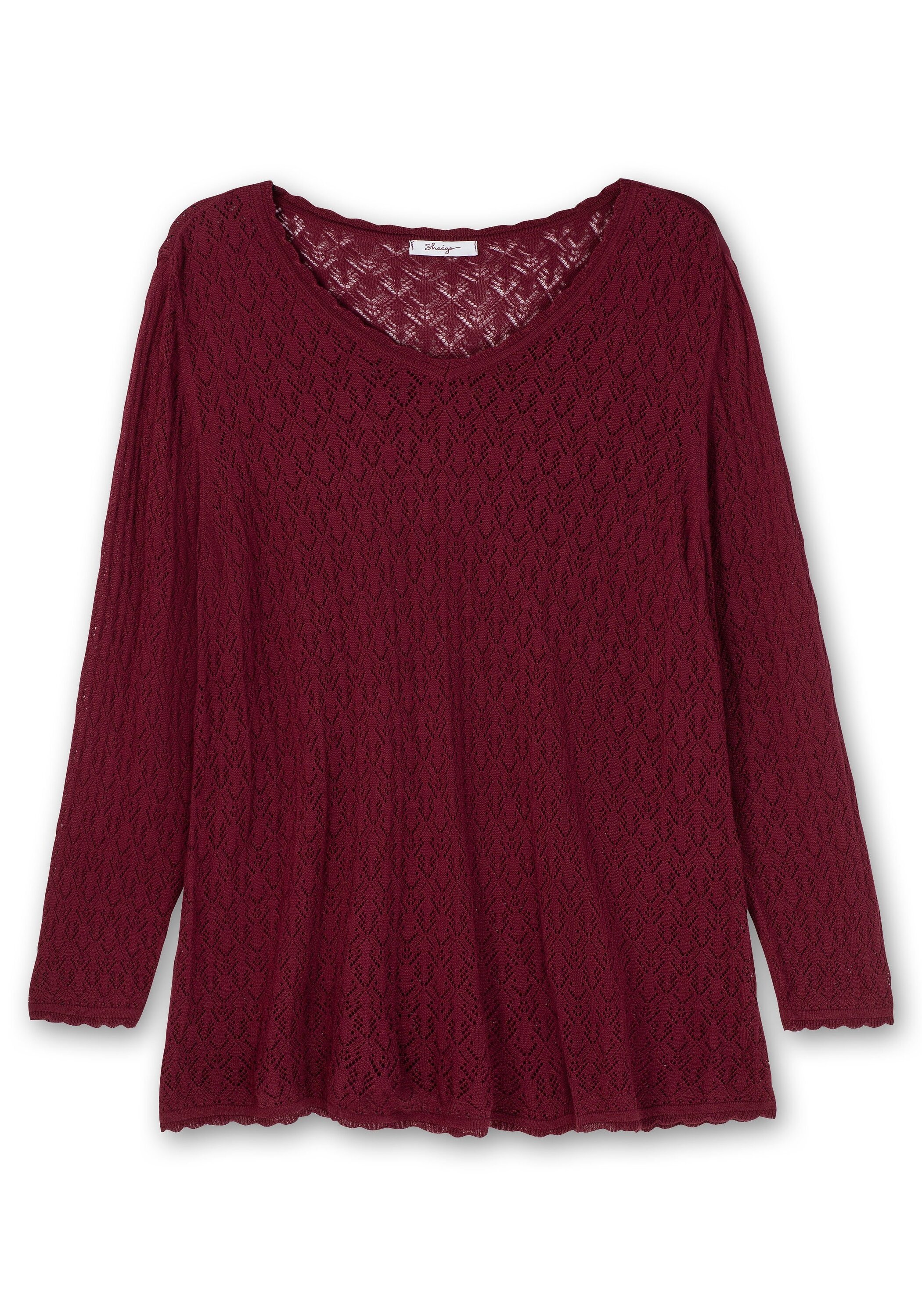 Sheego V-Ausschnitt-Pullover »Pullover aus Ajourstrick, in leichter A-Linie«, aus Ajourstrick, in leichter A-Linie