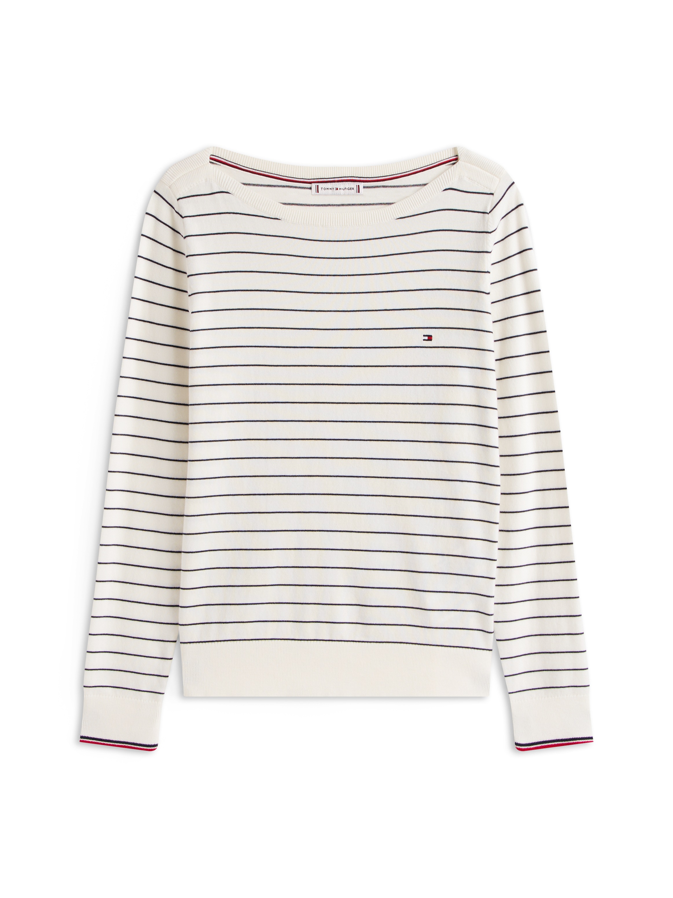 Tommy Hilfiger Strickpullover »CO JERSEY STITCH BOAT-NK SWEATER«, mit Tommy Hilfiger Logo-Flag am Ärmel