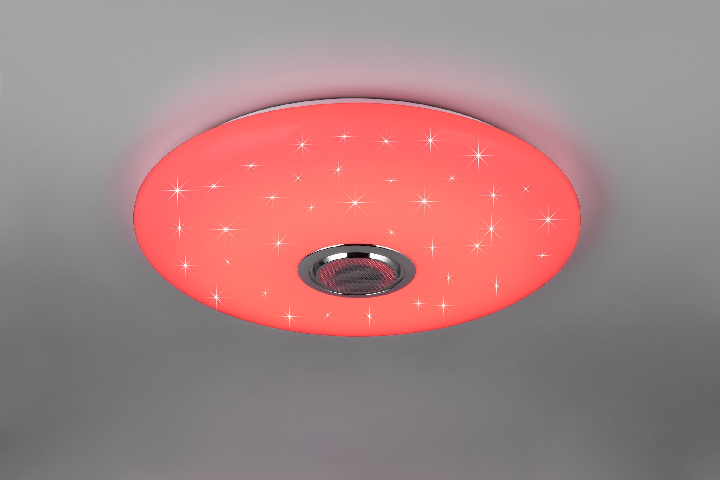 REALITY Leuchten LED Deckenleuchte »MUSICA, LED Deckenlampe mit Bluetooth Lautsprecher, Fernbedienung inkl« LED-Board 1 Stk. warmweiß - kaltweiß RGBW Farbwechsel mit Rainbow-Effekt, dimmbar, Timer, Starlight, Memory