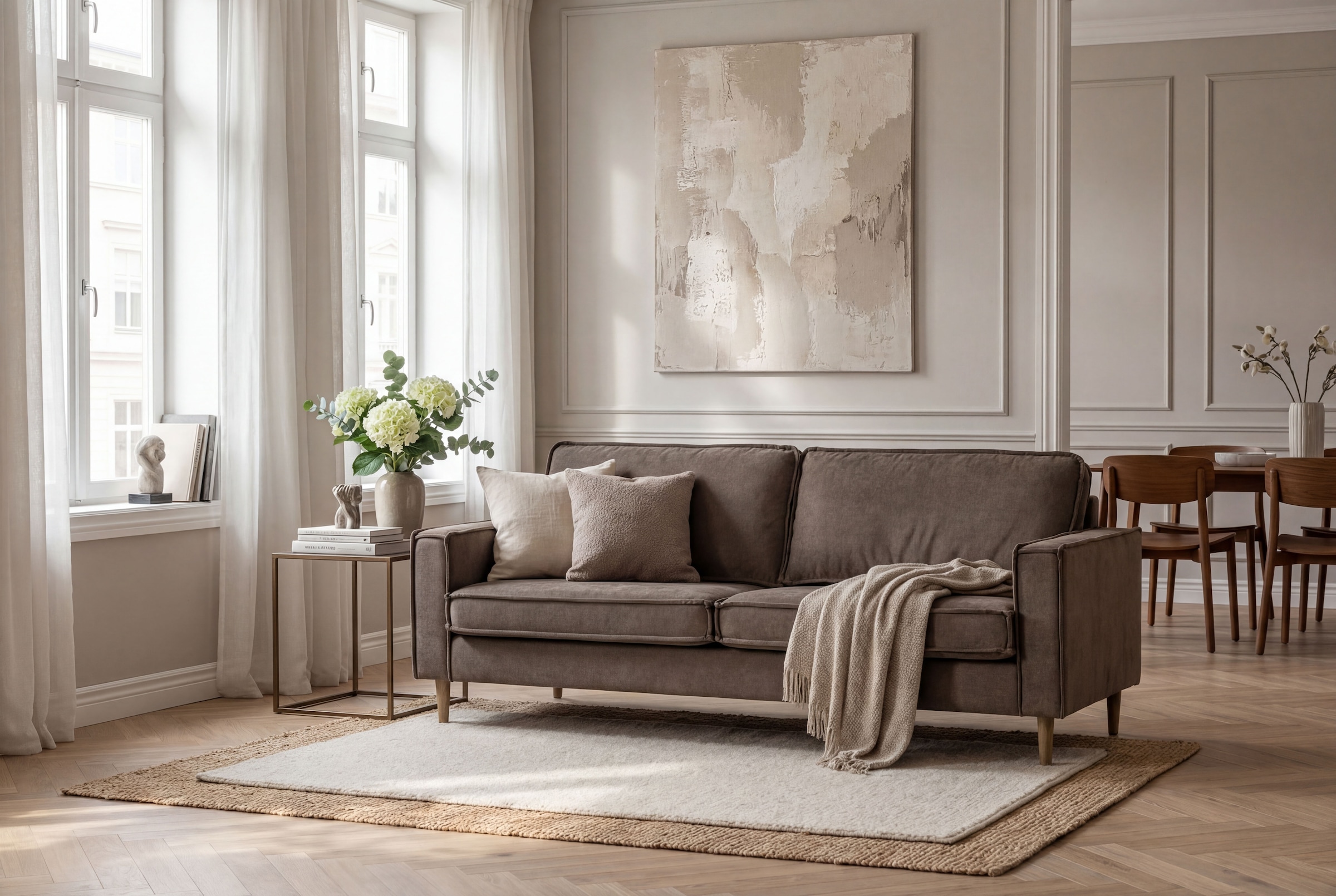 Home affaire 3-Sitzer »Pinto Skandi, 206 cm, Chenille, Struktur« mit Keder, Massivholzfüße Eiche geräuchert, Wellenunterfederung