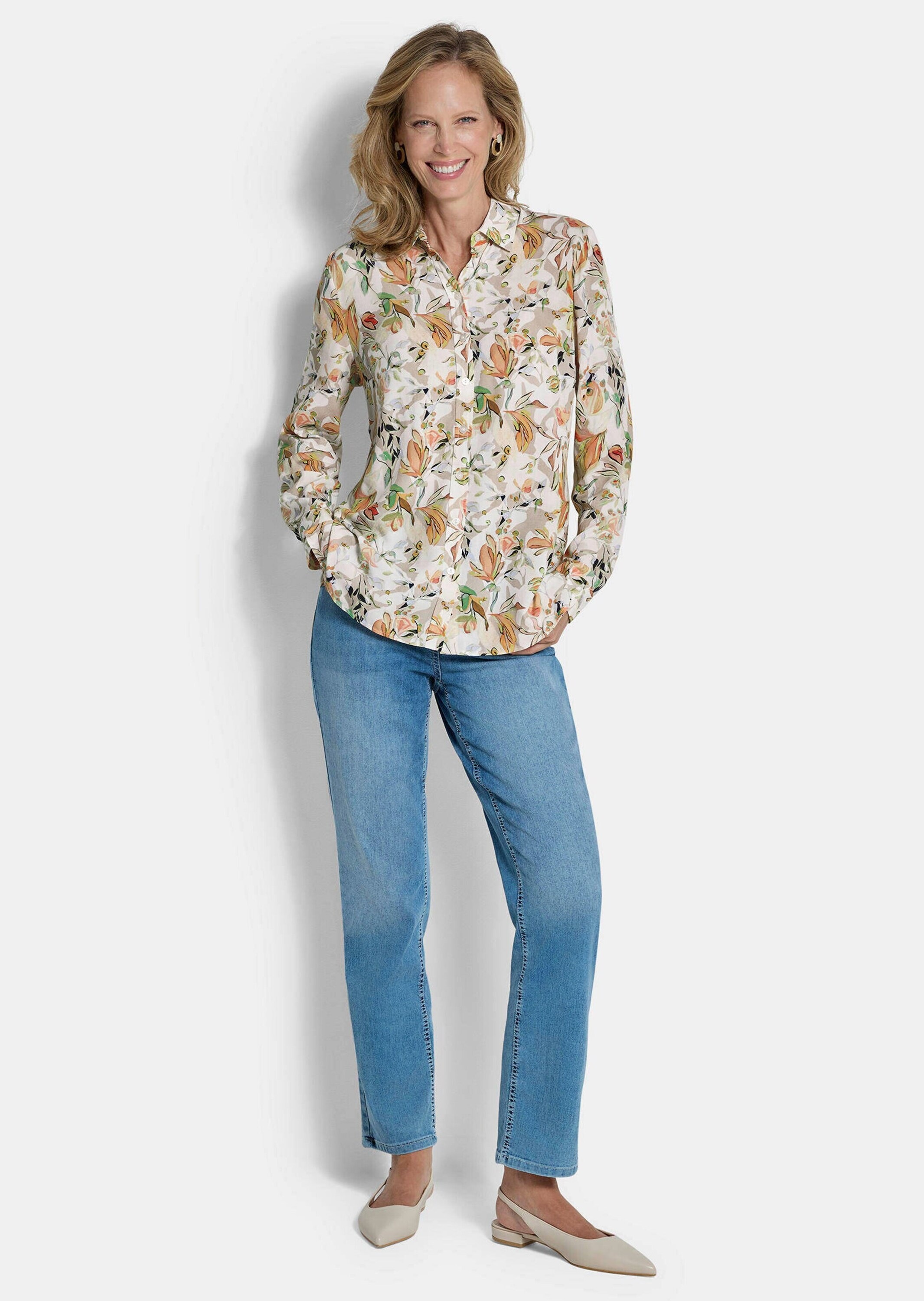 GOLDNER Hemdbluse »Viskosebluse mit floralem Muster« Schlitze an der seitennaht