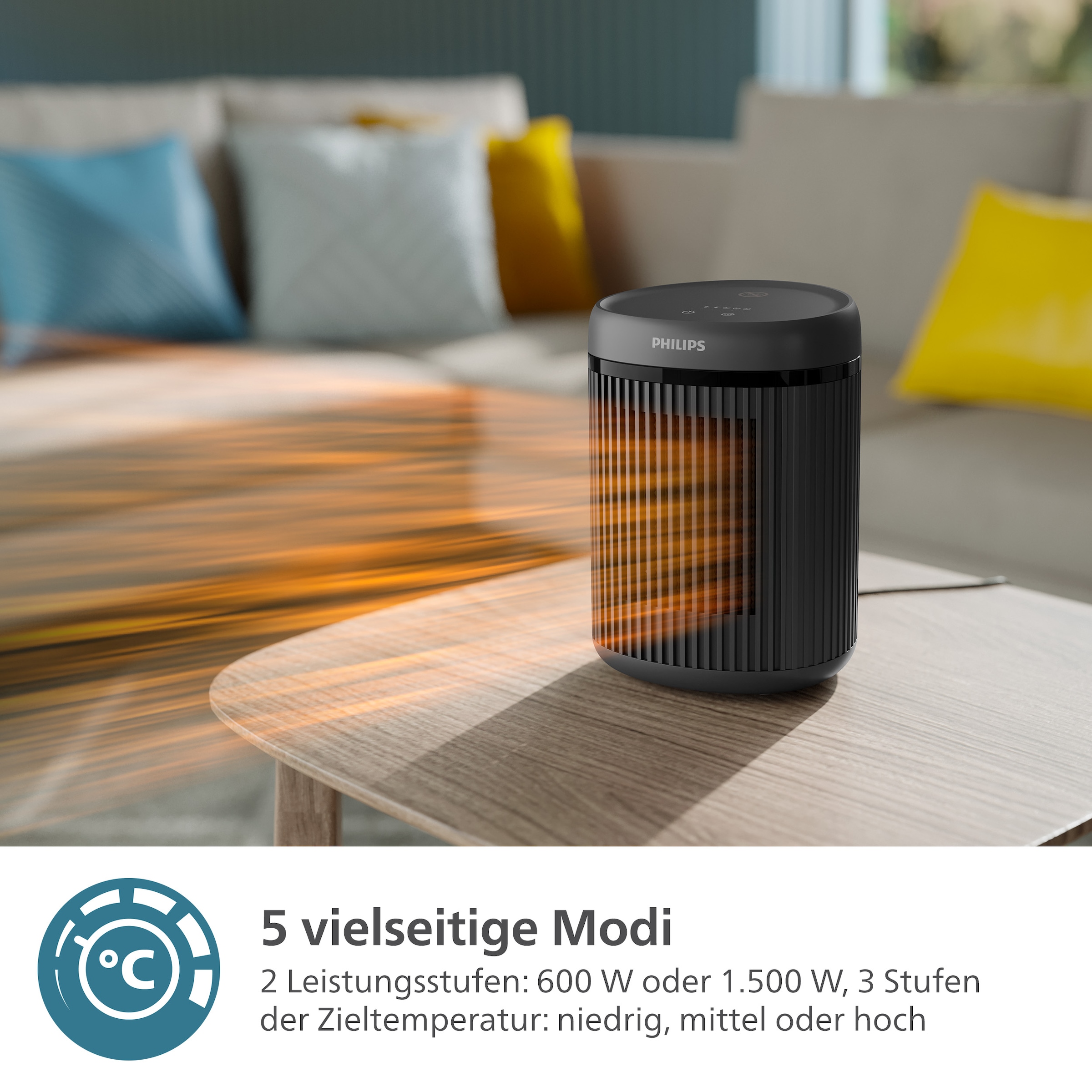 Philips Heizlüfter »aus Keramik, Kompakt 2000 Series CX2120/01, spart bis zu 25 % Energie«, 1500 W, mit schnellem Aufheizen in nur 2 Sekunden, extrem leise